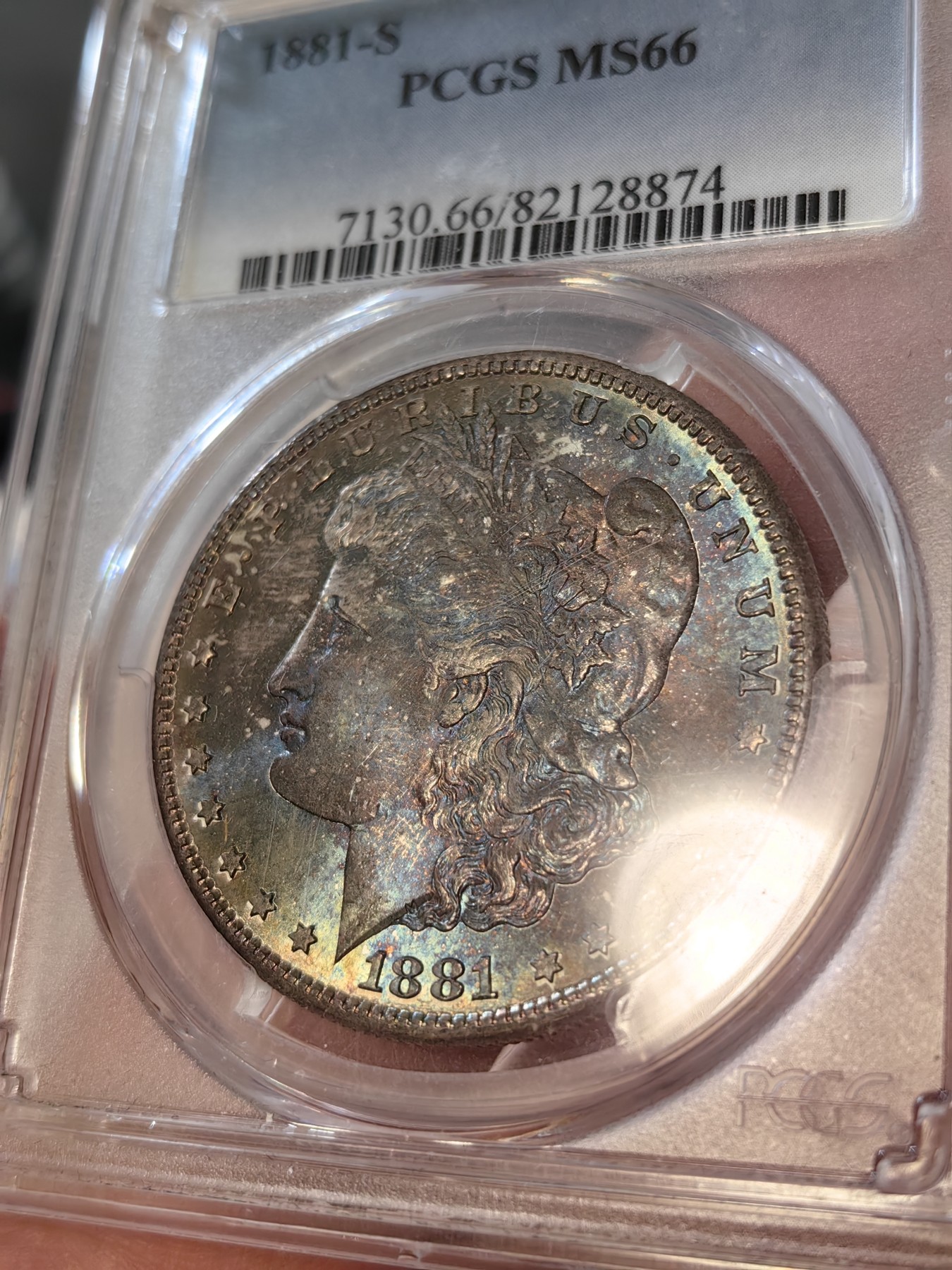 橡树集藏-006场 海纳百川 pcgs-MS66 1881-S 双面彩虹 顶级高分 紫色包浆 底板丝滑 打制锐利 可以自藏的彩虹摩根