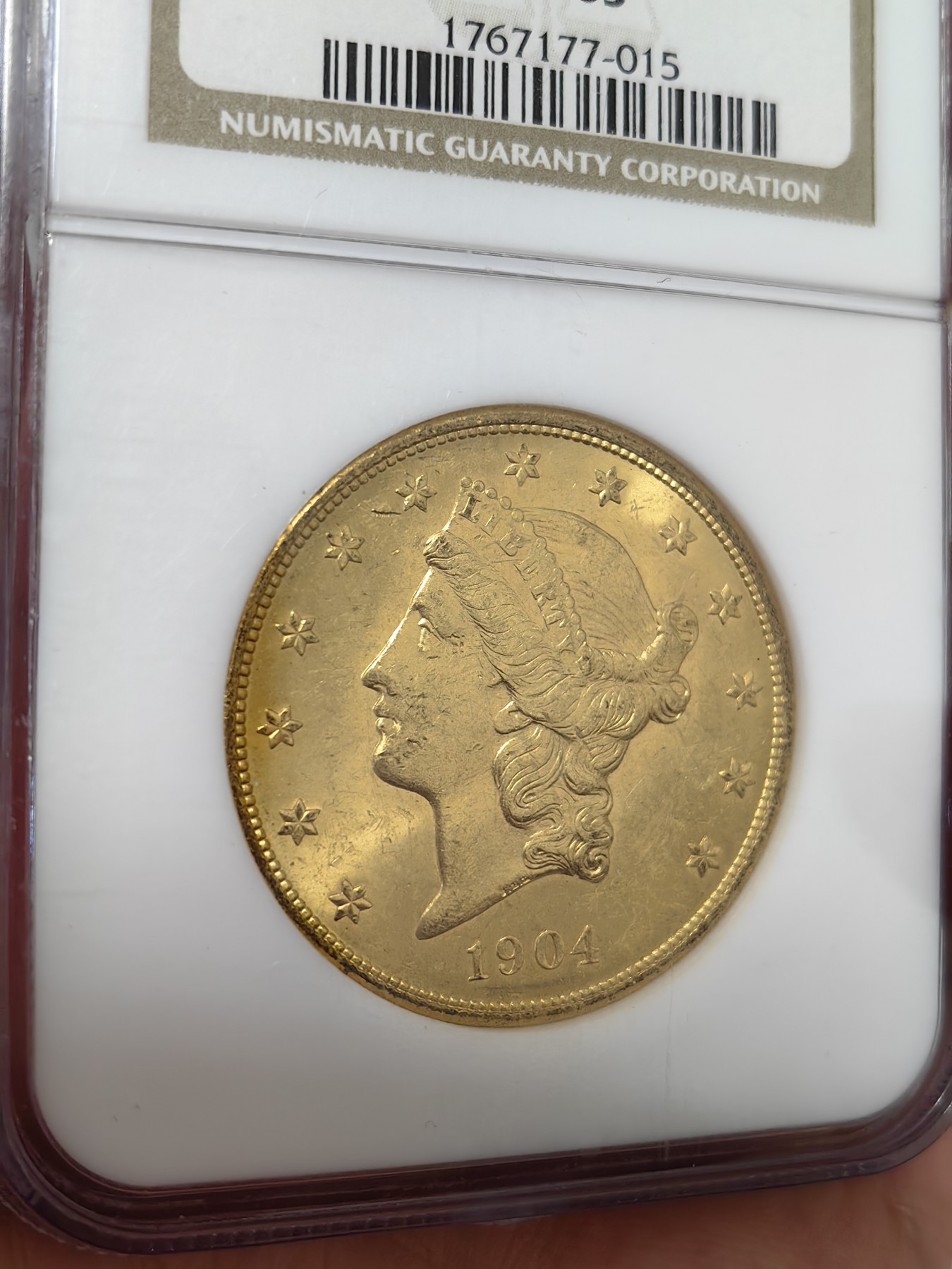 橡树集藏-006场 海纳百川 ngc-ms63 1904年美国20美元大金币 皇冠头自由女神 早期老盒品质保证 33.436g 900金 金价看多 老金币投资佳品