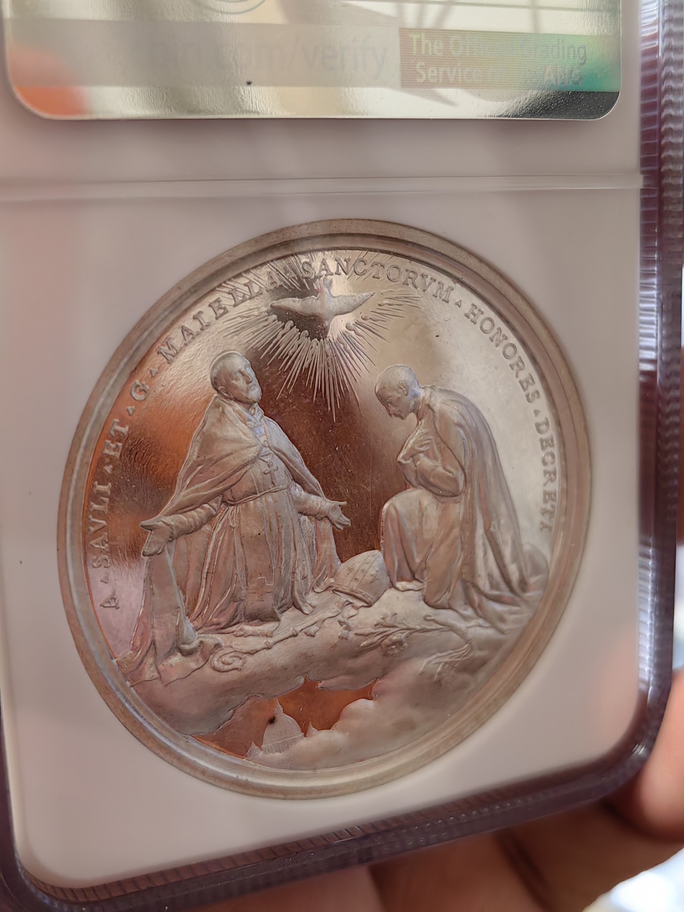 橡树集藏-006场 海纳百川 NGC-64 梵蒂冈 1904 教皇庇护十世（肖像朝右）封圣银章，高分，高浮雕镜面，加厚盒。