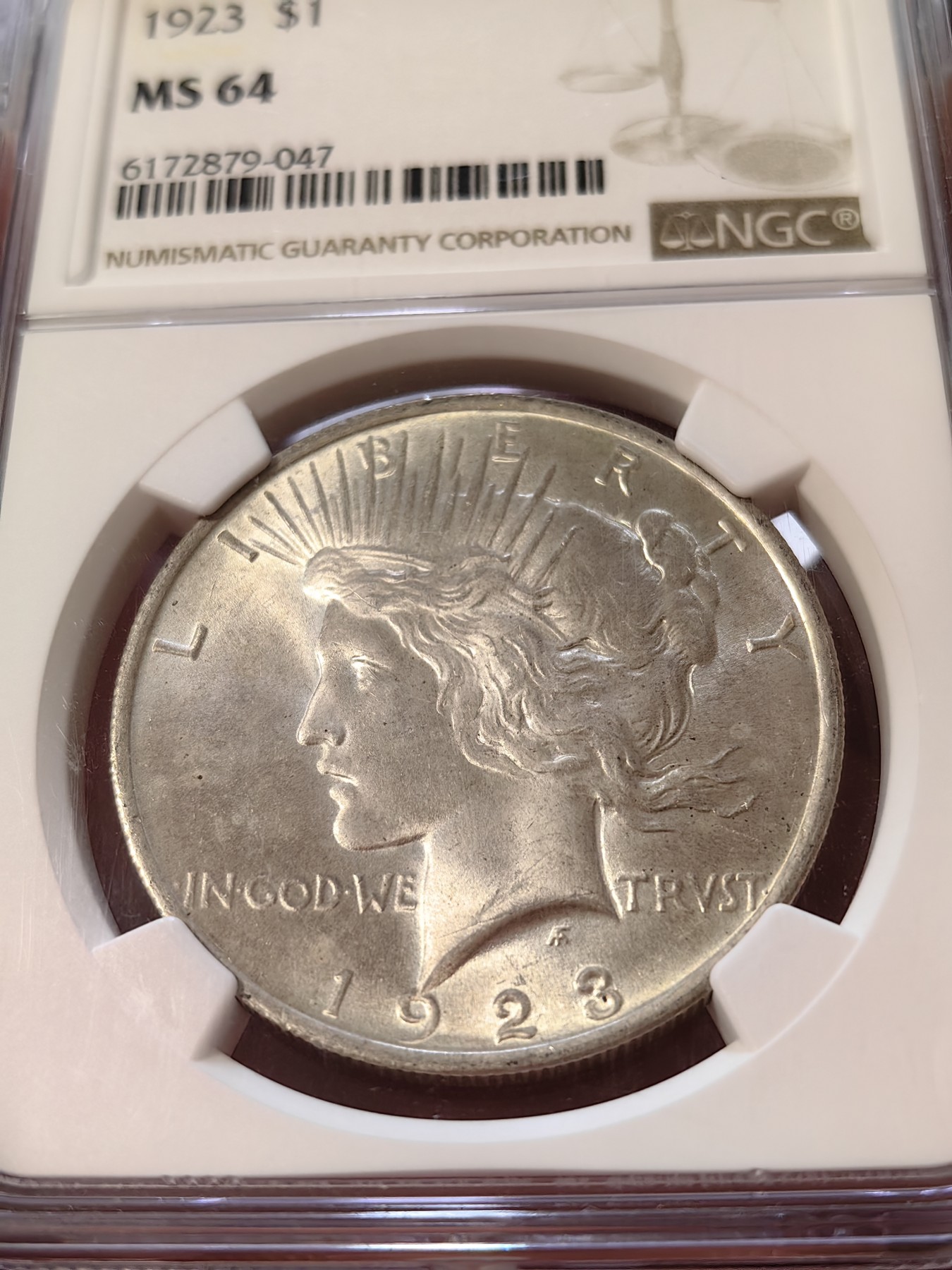 橡树集藏-006场 海纳百川 ngc-MS64  1923年美国和平1美元银币 柔美自由女神 浮雕完好打制佳 顶级车轮霜光