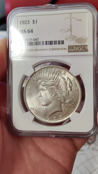 橡树集藏-006场 海纳百川 ngc-MS64  1923年美国和平1美元银币 柔美自由女神 浮雕完好打制佳 顶级车轮霜光