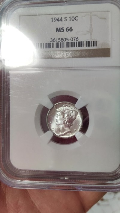 橡树集藏-006场 海纳百川 NGC-ms66 1944年小飞人10分，光泽锐利，整体无银斑划痕，老盒严评。