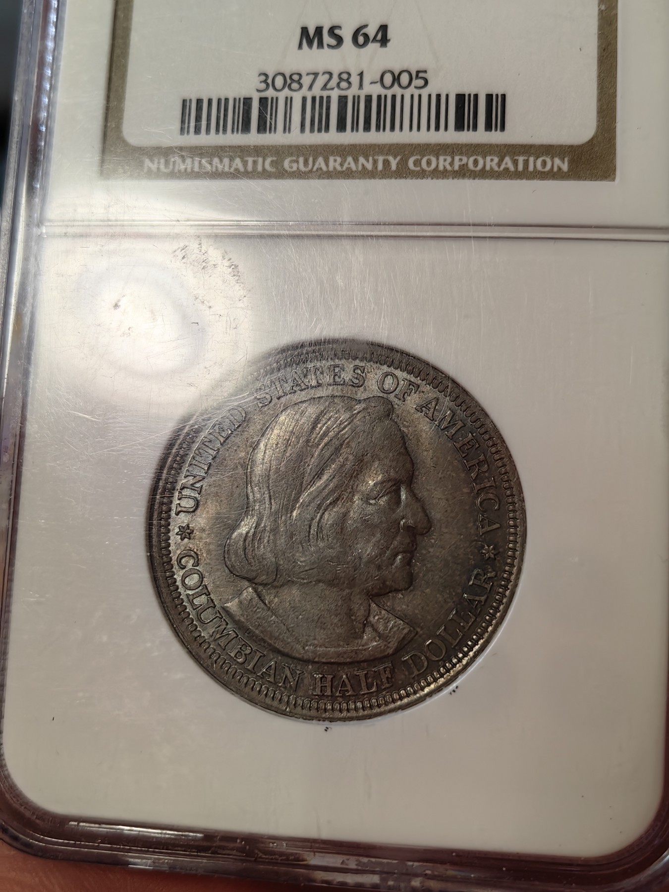 橡树集藏-006场 海纳百川 ngc-ms64 1893年美国哥伦布纪念银币 打制锐利 通体黑彩老包浆 丝绸霜光 自带帆船两个地球 设计优秀 