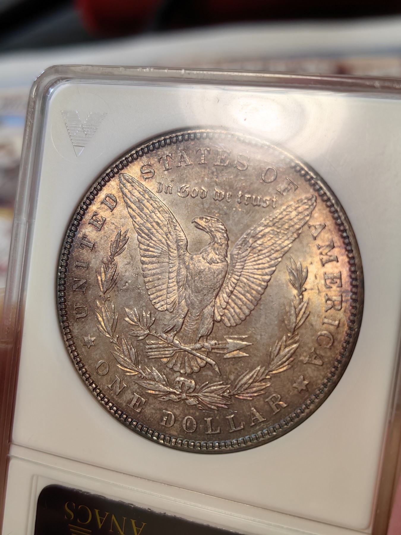 橡树集藏-006场 海纳百川 anacs-ms64 1887年美国摩根银元 正面醇厚黑彩 背面杏仁丝绸光  一阴一阳 视觉享受 绝版小白盒 赏玩佳品