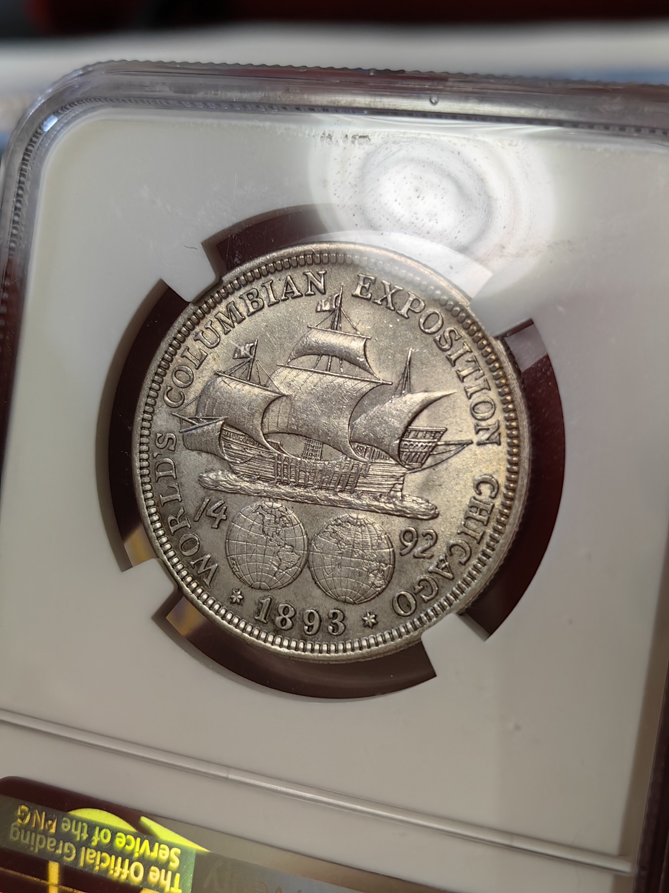 橡树集藏-006场 海纳百川 ngc-ms62 1893年美国哥伦布纪念银币  转光明显