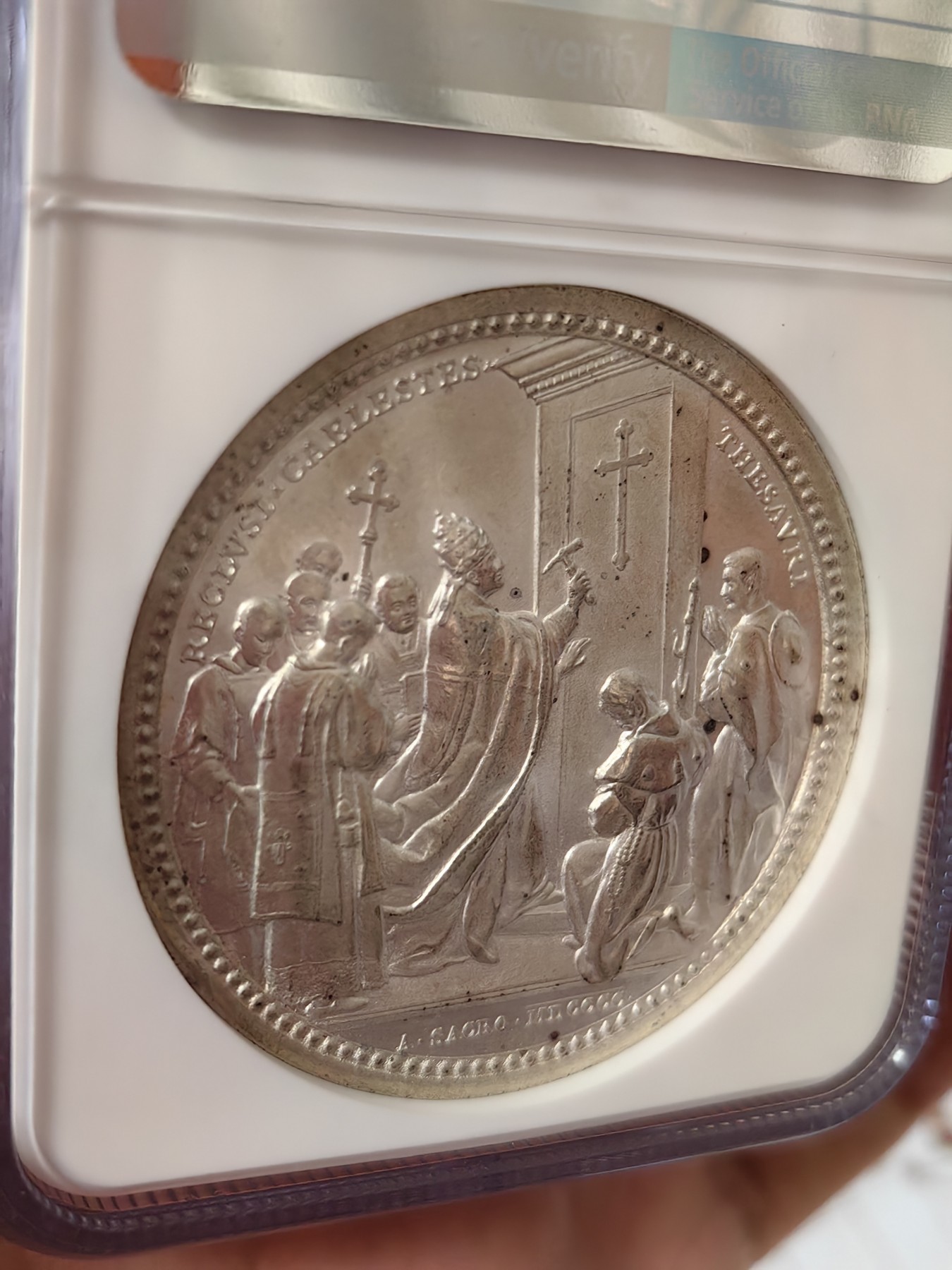 橡树集藏-006场 海纳百川 NGC-62梵蒂冈 1900教皇列奥十三世，圣年记念章，人物刻画细腻，高浮雕镜面底板，加厚盒。