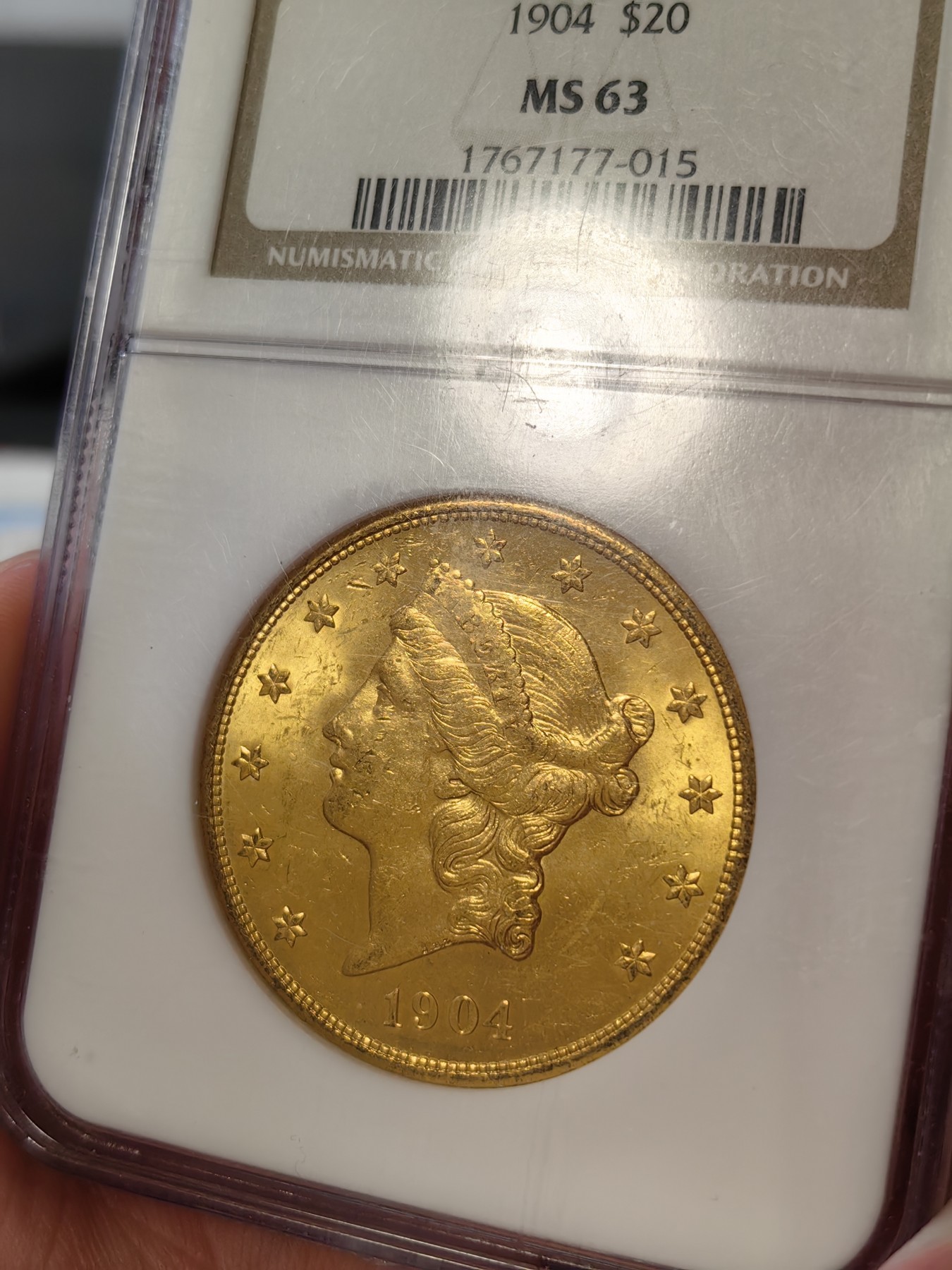 橡树集藏-006场 海纳百川 ngc-ms63 1904年美国20美元大金币 皇冠头自由女神 早期老盒品质保证 33.436g 900金 金价看多 老金币投资佳品