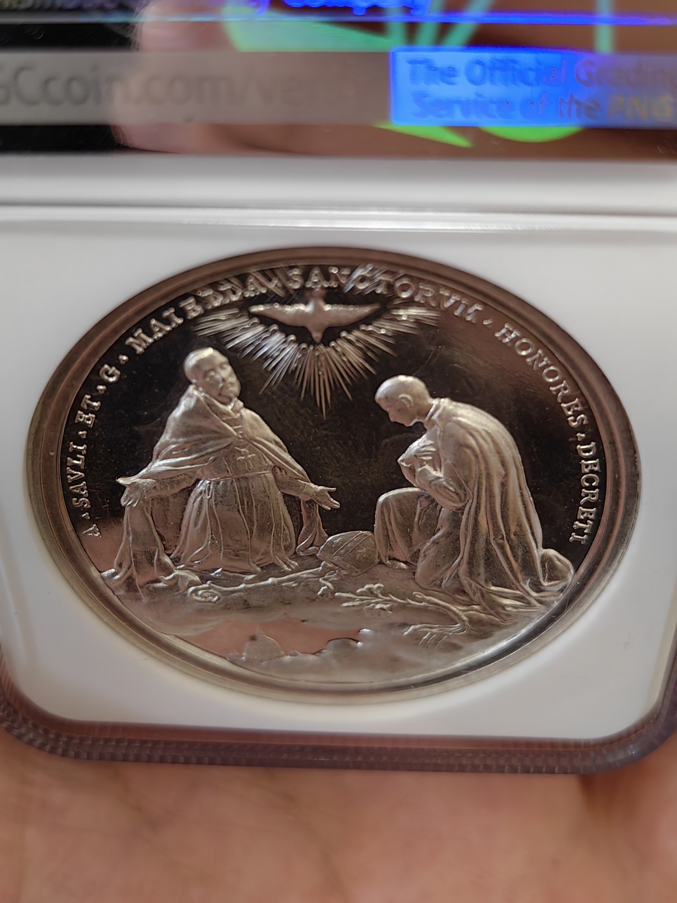 橡树集藏-006场 海纳百川 NGC-64 梵蒂冈 1904 教皇庇护十世（肖像朝右）封圣银章，高分，高浮雕镜面，加厚盒。