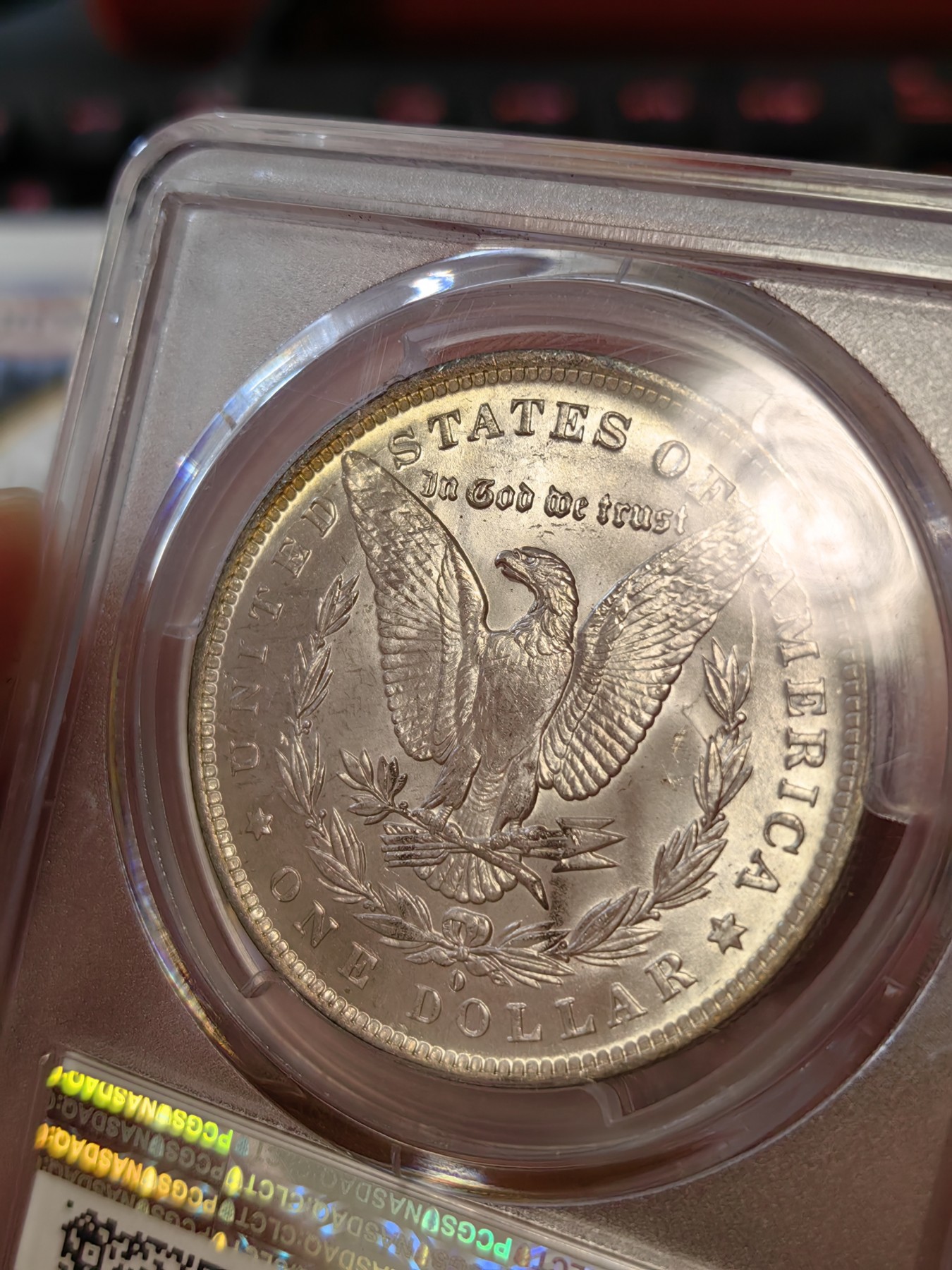 橡树集藏-006场 海纳百川 pcgs-ms65 1884年o版美国摩根银元 金发美国摩登女郎 全金彩覆盖罕见 仿佛镀了一层金箔 炫目华贵 实物观感极佳