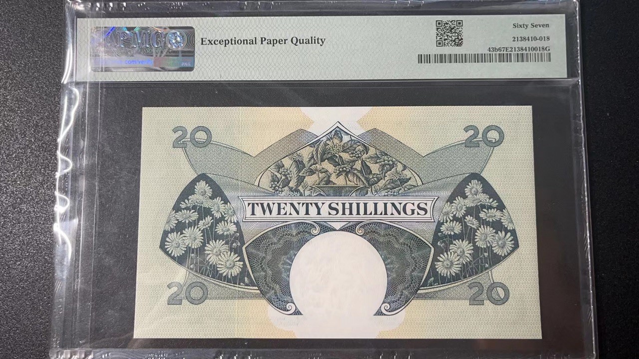 【Blue Auction】✨世界纸币精拍第342期【精】 【冠军分】英属东非1962～63年20先令 女王 升值品种 PMG67EPQ 高分