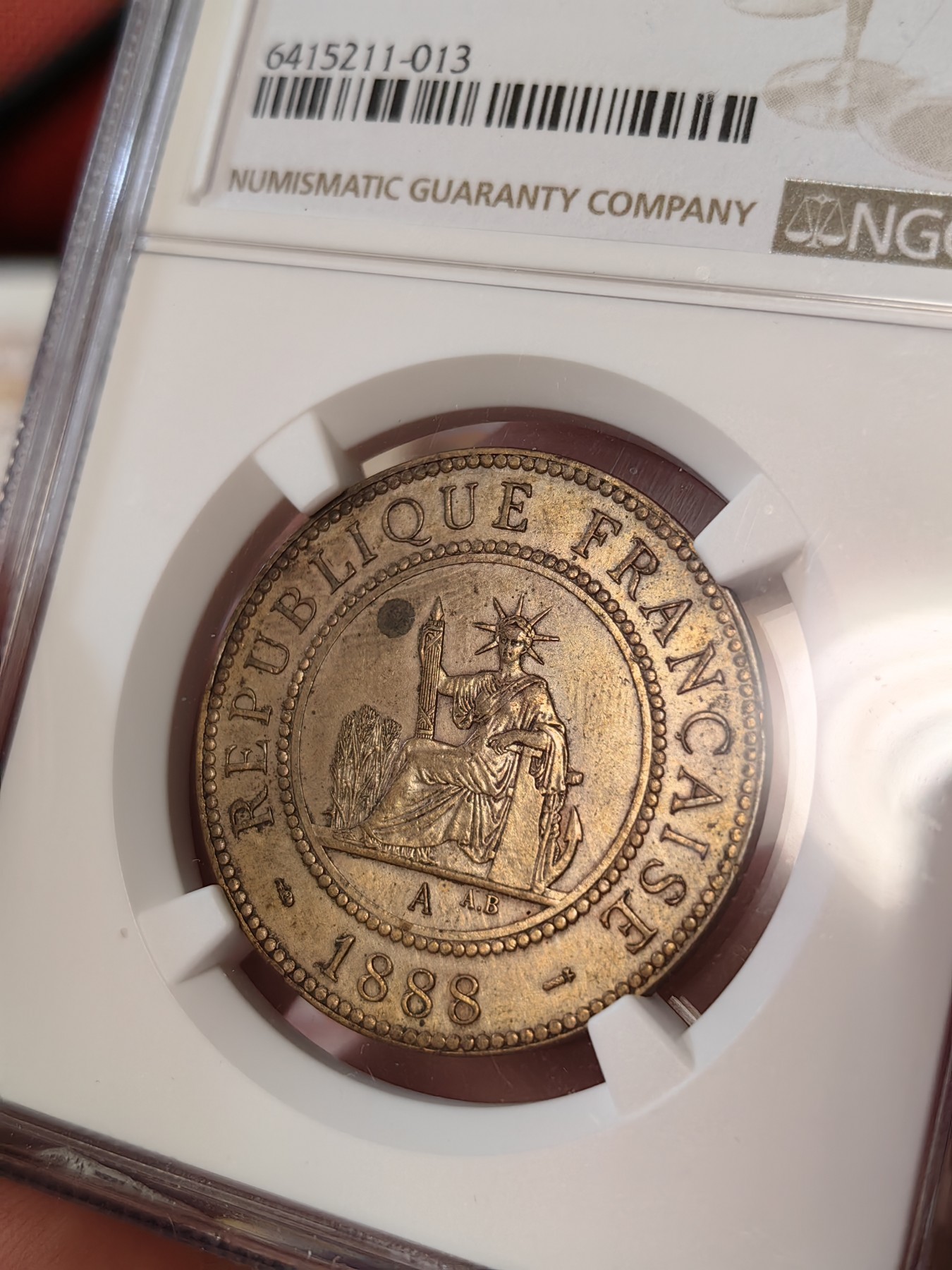 橡树集藏-006场 海纳百川 NGC-MS62BN 法属印度支那 1分铜币1888年国内受追捧的年份，热门品种热门年份不错的状态