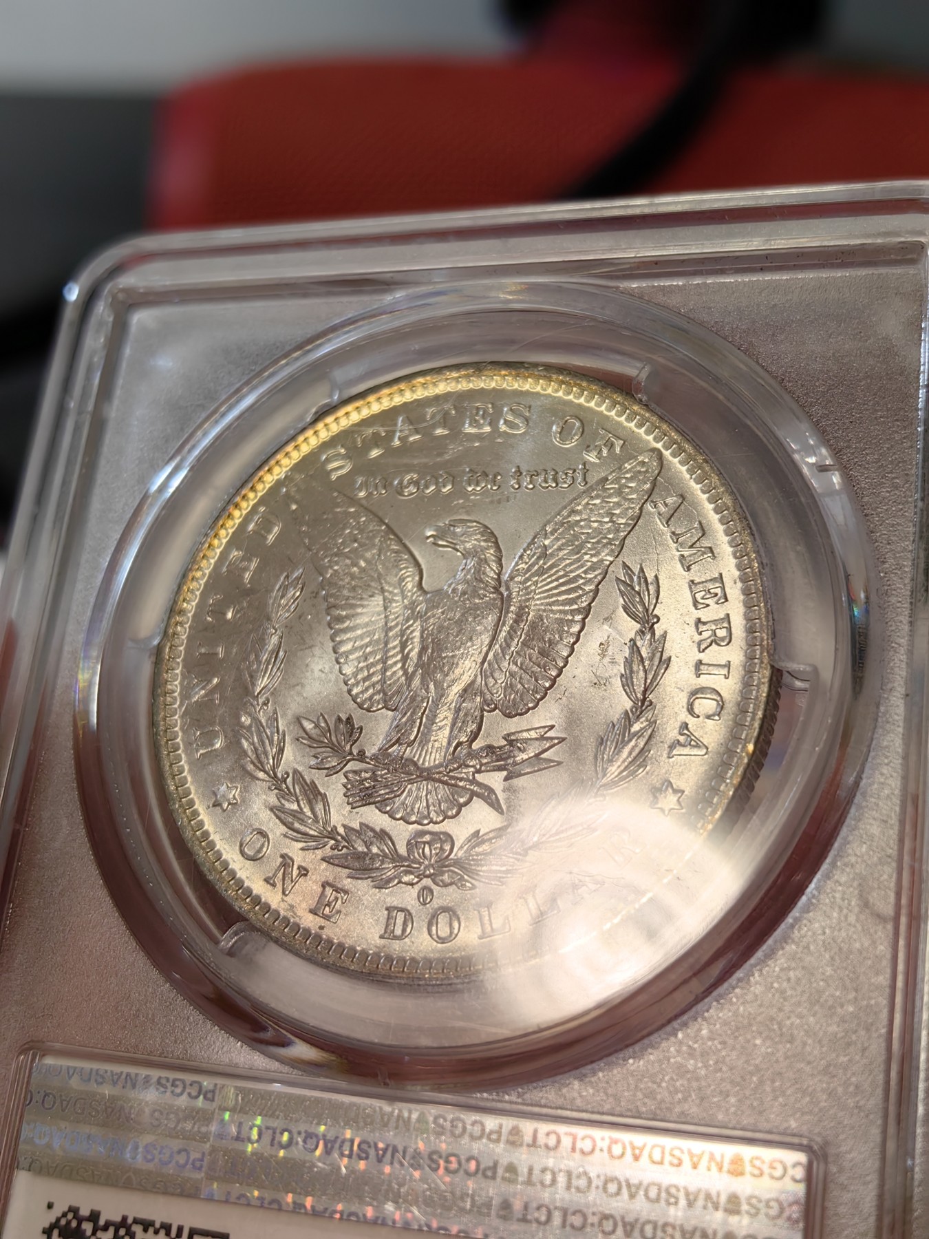 橡树集藏-006场 海纳百川 pcgs-ms65 1884年o版美国摩根银元 金发美国摩登女郎 全金彩覆盖罕见 仿佛镀了一层金箔 炫目华贵 实物观感极佳