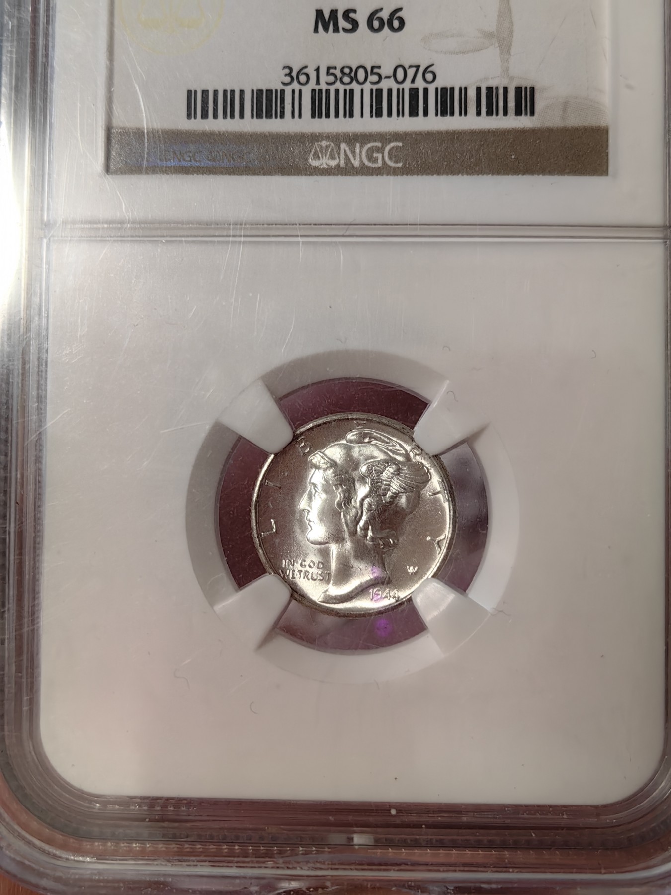 橡树集藏-006场 海纳百川 NGC-ms66 1944年小飞人10分，光泽锐利，整体无银斑划痕，老盒严评。