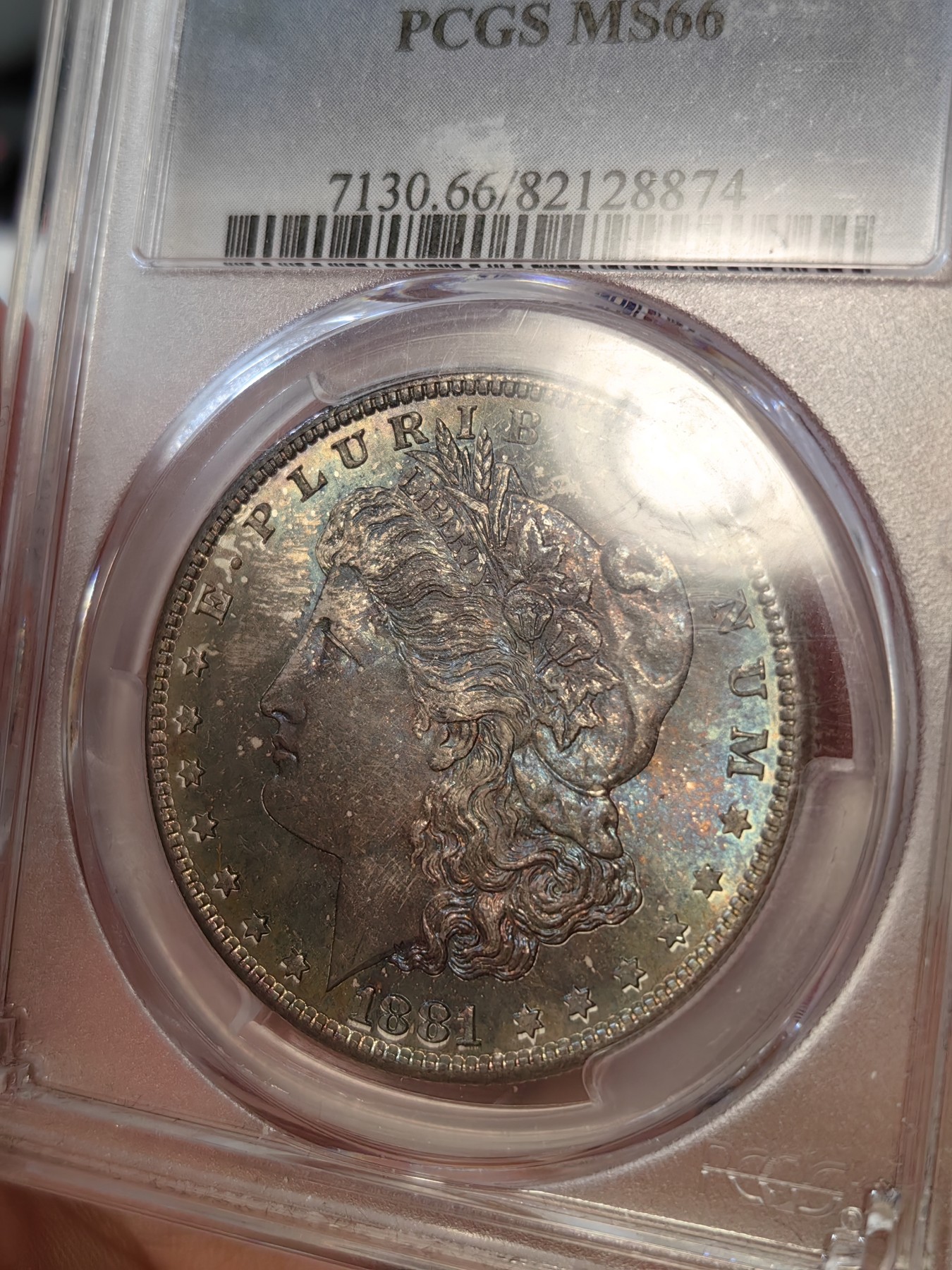 橡树集藏-006场 海纳百川 pcgs-MS66 1881-S 双面彩虹 顶级高分 紫色包浆 底板丝滑 打制锐利 可以自藏的彩虹摩根