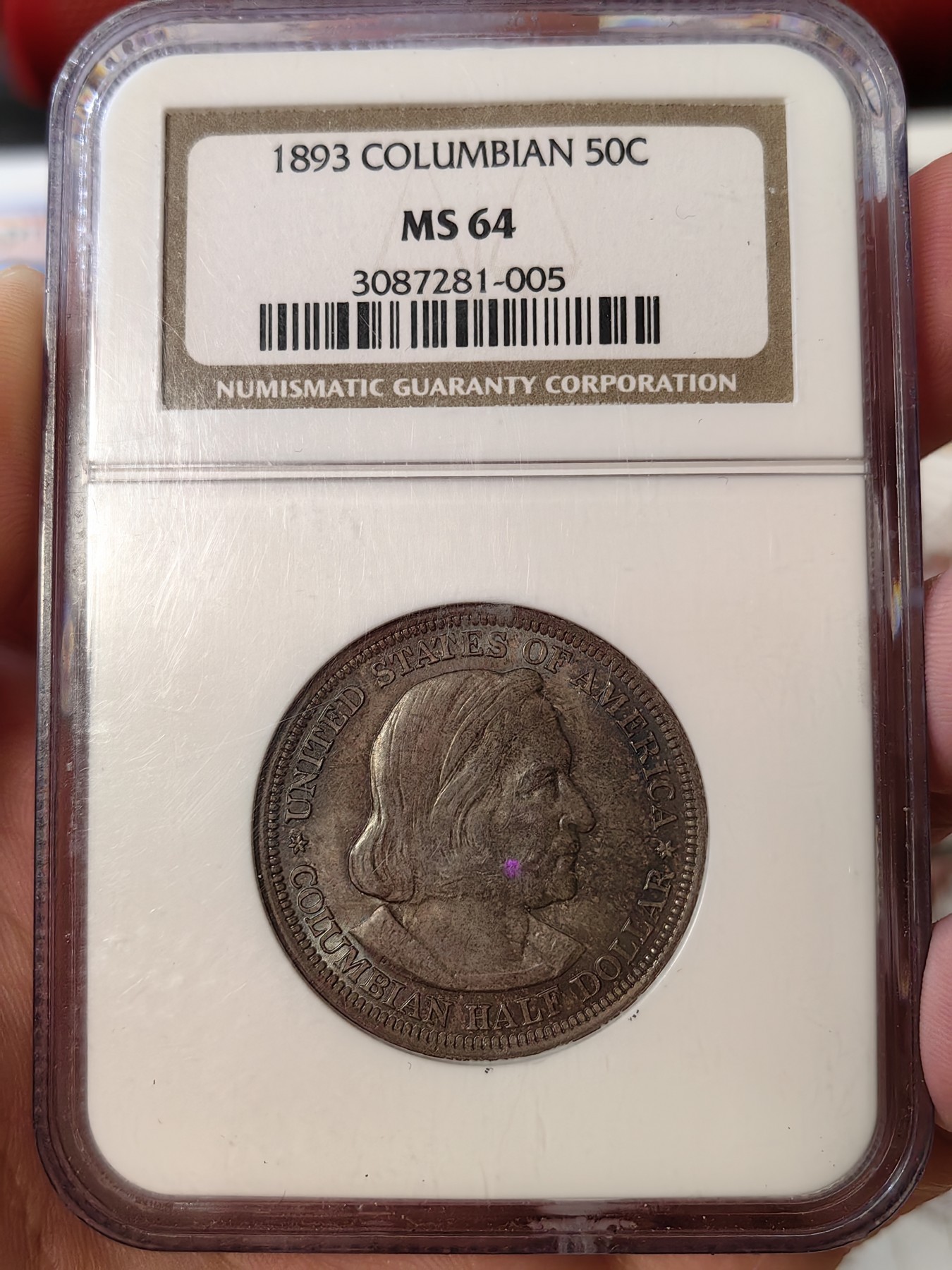 橡树集藏-006场 海纳百川 ngc-ms64 1893年美国哥伦布纪念银币 打制锐利 通体黑彩老包浆 丝绸霜光 自带帆船两个地球 设计优秀 