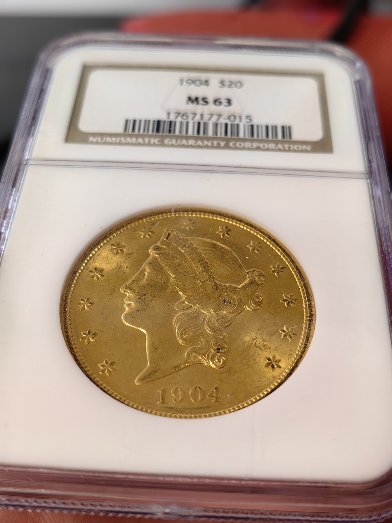 橡树集藏-006场 海纳百川 ngc-ms63 1904年美国20美元大金币 皇冠头自由女神 早期老盒品质保证 33.436g 900金 金价看多 老金币投资佳品