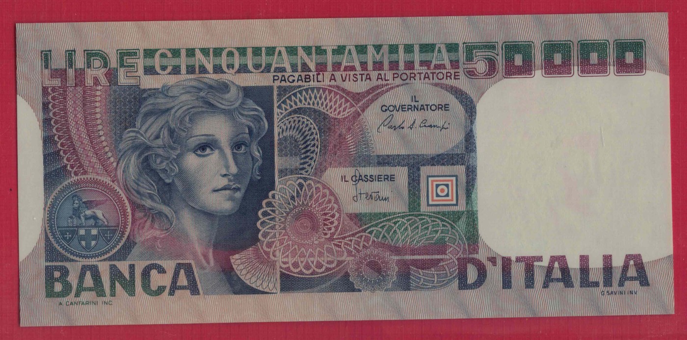意大利50000里拉 1980年 克劳斯目录P-107c 无4 欧洲纸币 实物图 UNC
