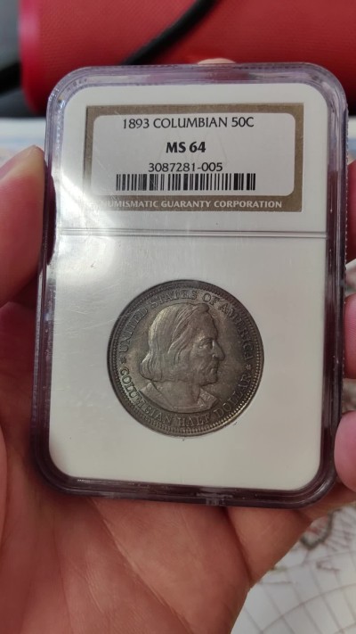 橡树集藏-006场 海纳百川 ngc-ms64 1893年美国哥伦布纪念银币 打制锐利 通体黑彩老包浆 丝绸霜光 自带帆船两个地球 设计优秀 