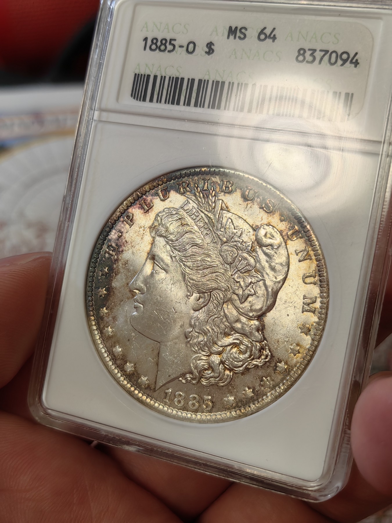 橡树集藏-006场 海纳百川 anacs-ms64 1885年o版美国摩根银元 双面老包浆 实物观感舒服 小白盒手感极佳 