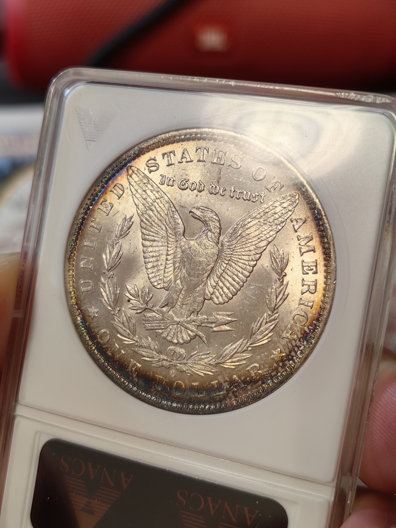 橡树集藏-006场 海纳百川 anacs-ms64 1884年o版美国摩根银元 双面月牙彩 包浆舒服 绝版可爱小白盒  把玩佳品