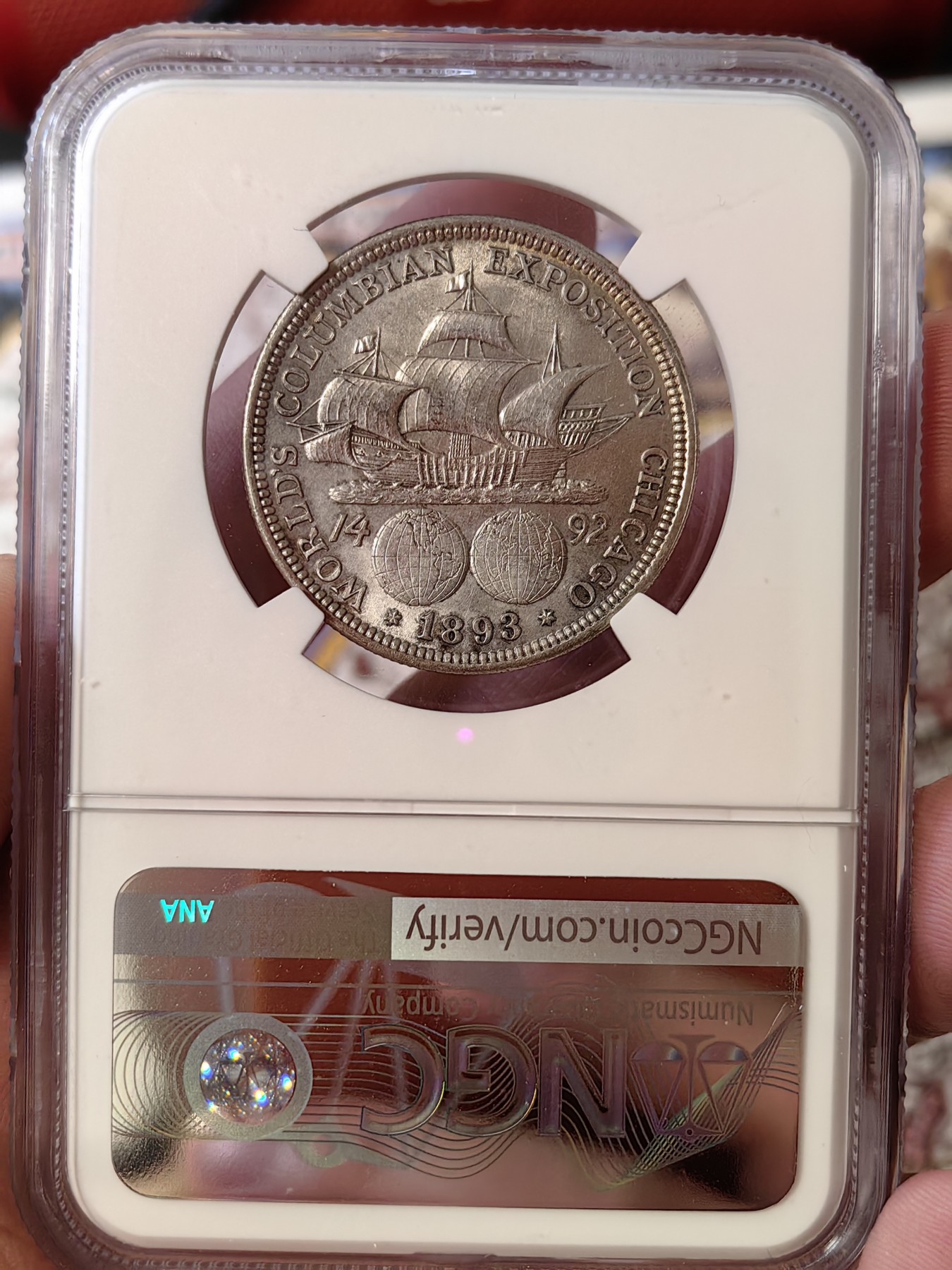 橡树集藏-006场 海纳百川 ngc-ms62 1893年美国哥伦布纪念银币  转光明显