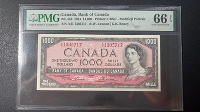 【Blue Auction】✨世界纸币精拍第342期【精】 - 加拿大 1954年1000元 女王 最高值高分 PMG66EPQ 风景唯美