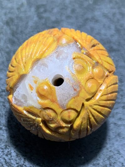 精美亚光冰飘战国红玛瑙手工俏色巧雕莲蓬随形大圆珠一颗 - 精美亚光冰飘战国红玛瑙手工俏色巧雕莲蓬随形大圆珠一颗