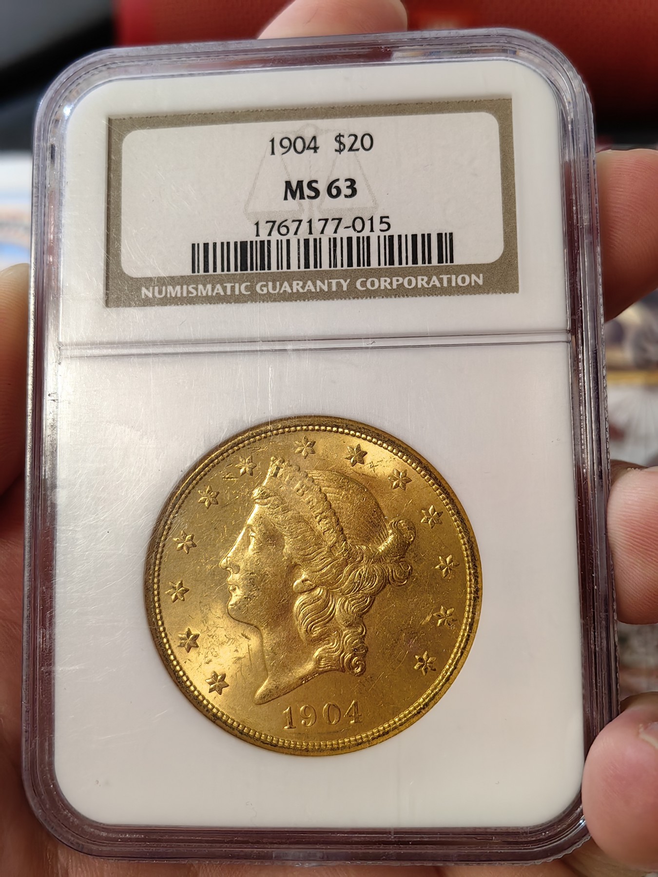 橡树集藏-006场 海纳百川 ngc-ms63 1904年美国20美元大金币 皇冠头自由女神 早期老盒品质保证 33.436g 900金 金价看多 老金币投资佳品