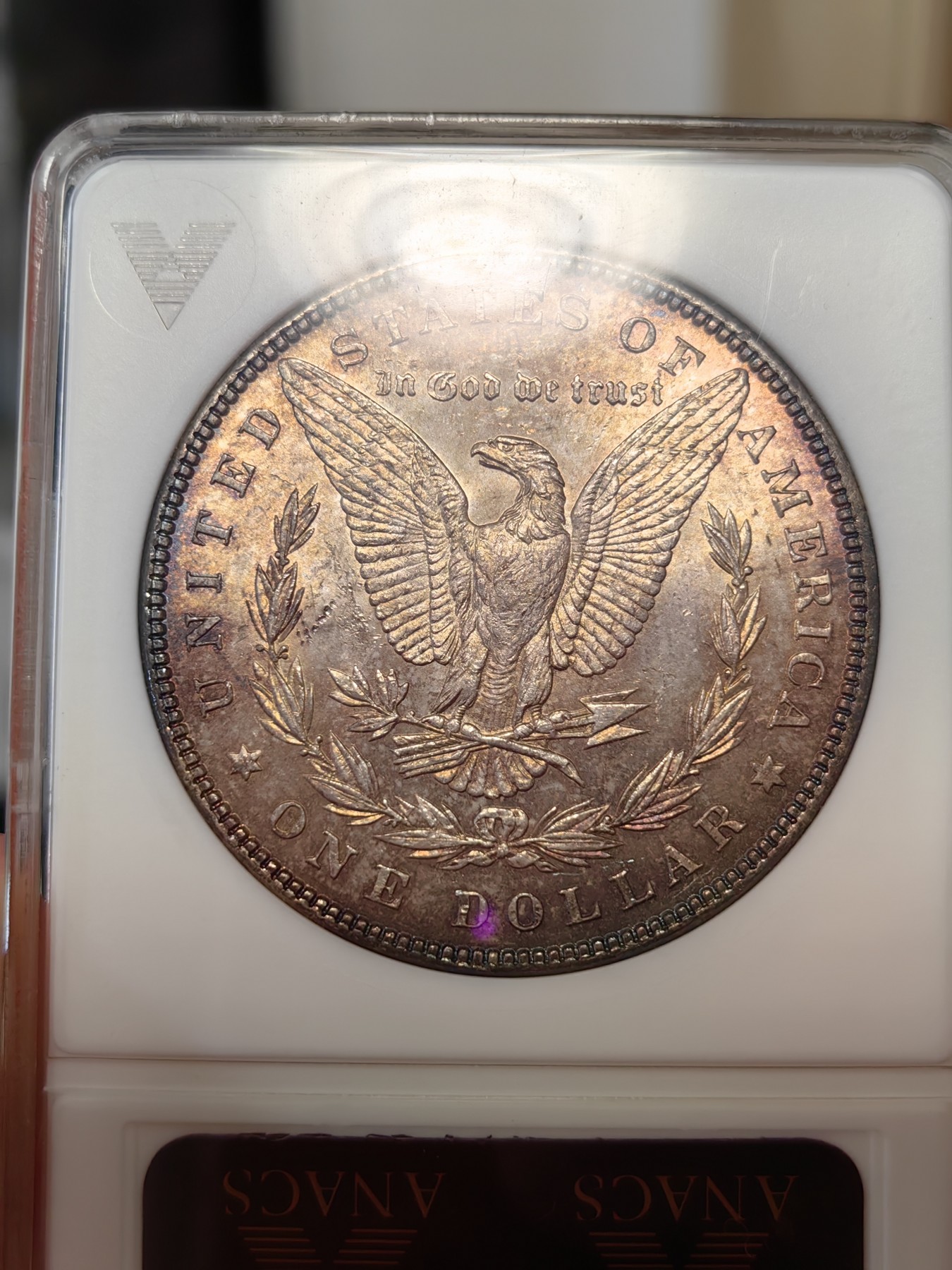 橡树集藏-006场 海纳百川 anacs-ms64 1887年美国摩根银元 正面醇厚黑彩 背面杏仁丝绸光  一阴一阳 视觉享受 绝版小白盒 赏玩佳品