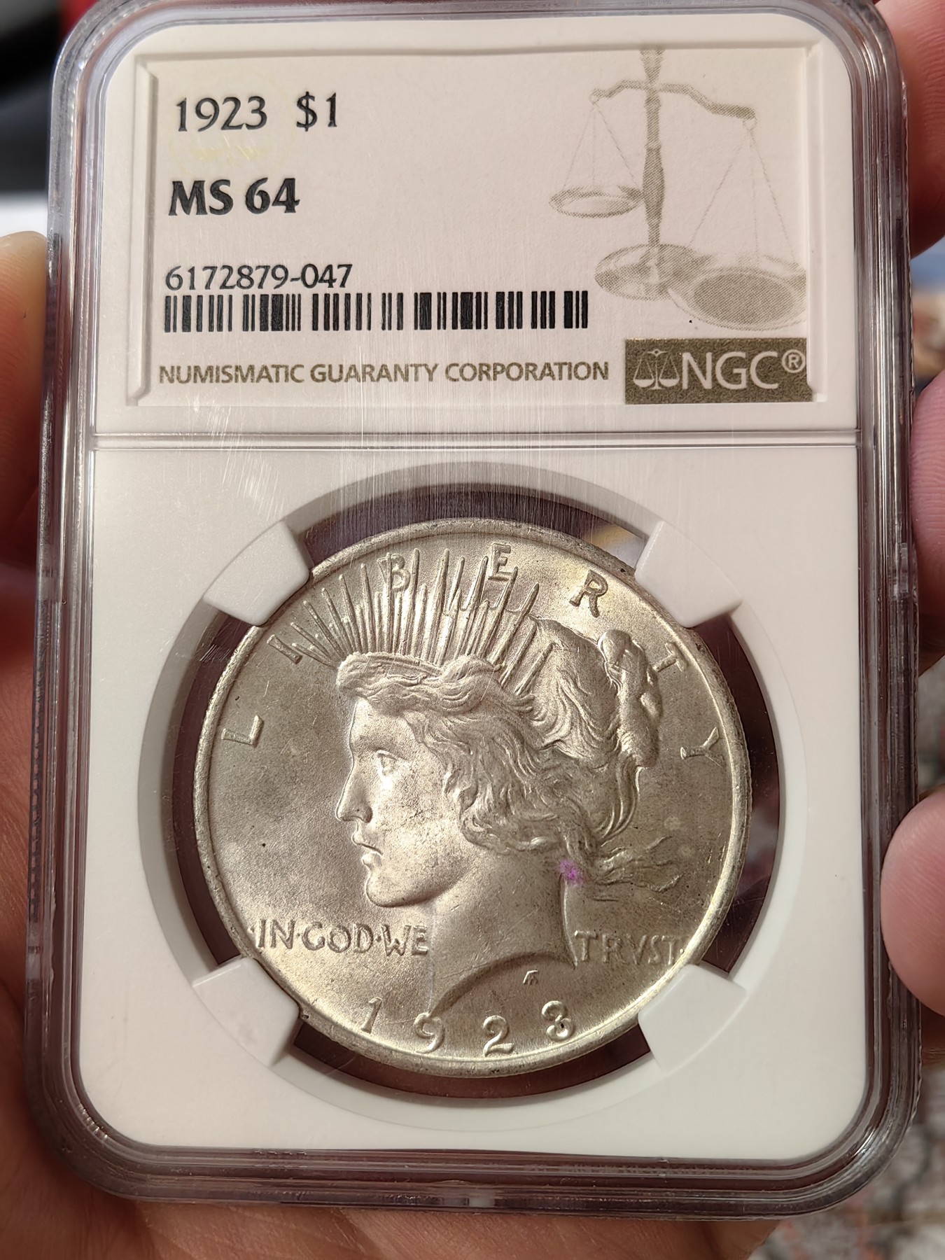 橡树集藏-006场 海纳百川 ngc-MS64  1923年美国和平1美元银币 柔美自由女神 浮雕完好打制佳 顶级车轮霜光