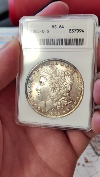 橡树集藏-006场 海纳百川 anacs-ms64 1885年o版美国摩根银元 双面老包浆 实物观感舒服 小白盒手感极佳 