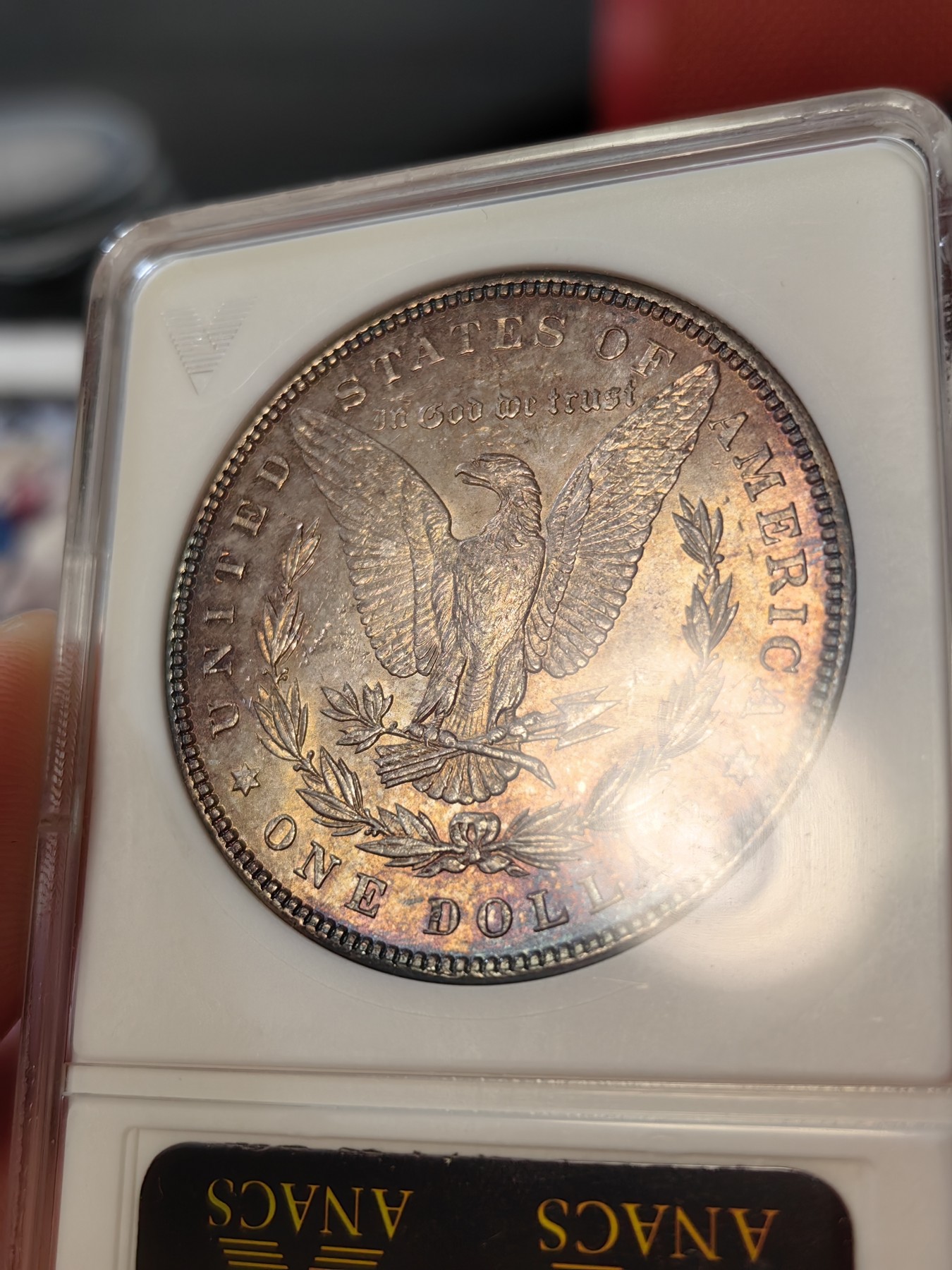 橡树集藏-006场 海纳百川 anacs-ms64 1887年美国摩根银元 正面醇厚黑彩 背面杏仁丝绸光  一阴一阳 视觉享受 绝版小白盒 赏玩佳品