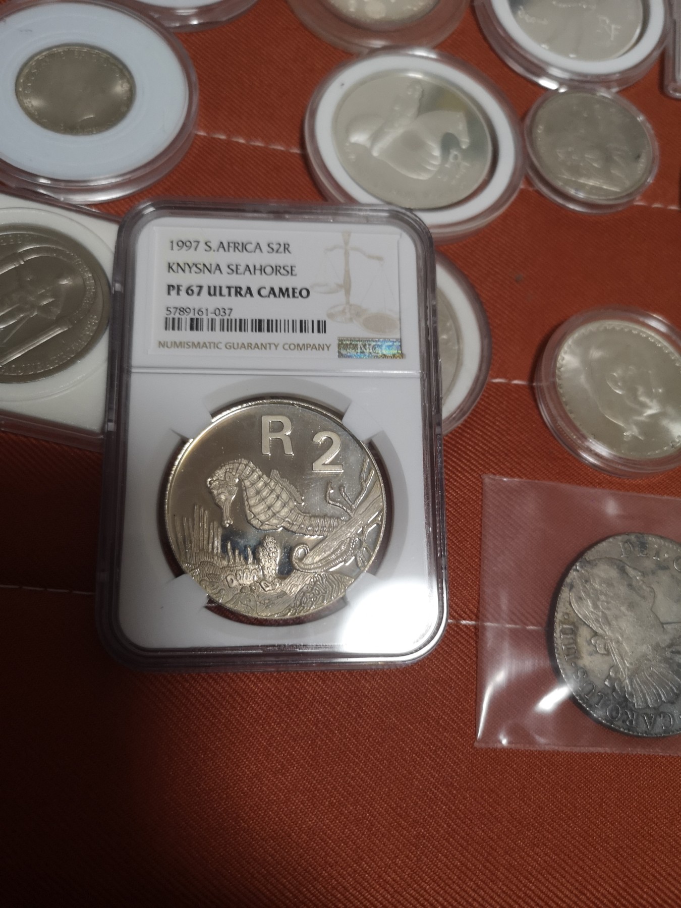 长老汇第14场精品新老银币系列 1997南非海马2兰德精制银币，NGC PF67UC，仅有3000枚