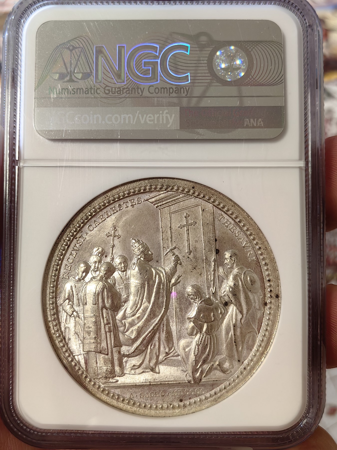 橡树集藏-006场 海纳百川 NGC-62梵蒂冈 1900教皇列奥十三世，圣年记念章，人物刻画细腻，高浮雕镜面底板，加厚盒。