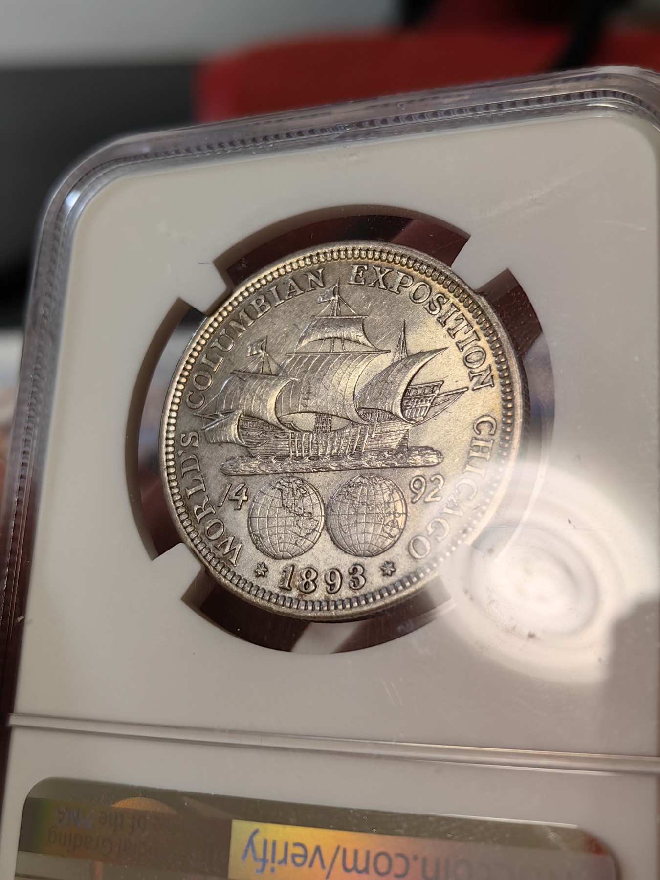 橡树集藏-006场 海纳百川 ngc-ms62 1893年美国哥伦布纪念银币  转光明显