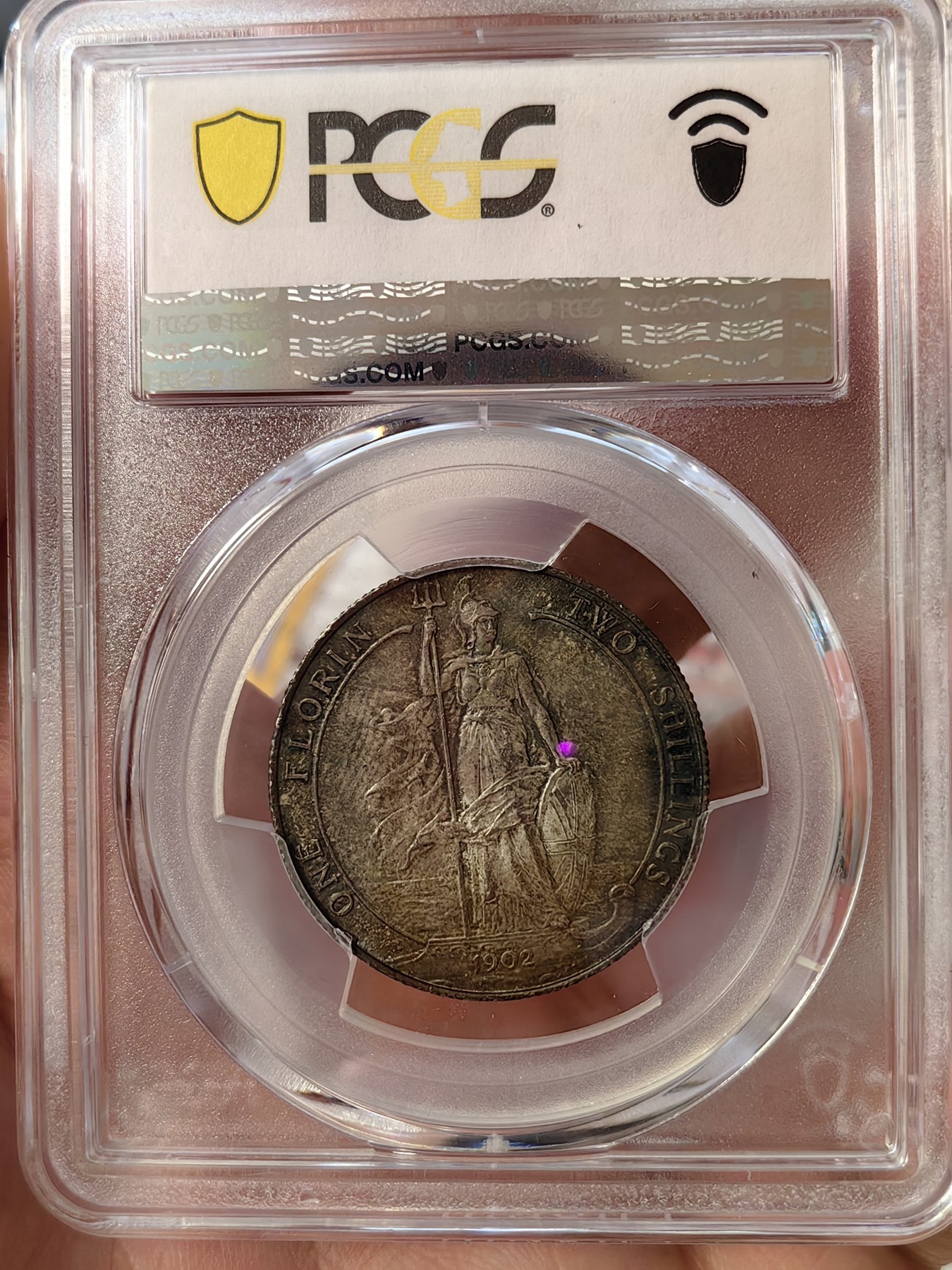 橡树集藏-006场 海纳百川 PCGS-MS63 英国1902年爱德华七世 海神Florin 银币，出众的设计不列塔尼女神在海岸边迎风傲立，守护日不落帝国疆域。这枚钱币包浆醇厚，打制尚佳，值得入手。