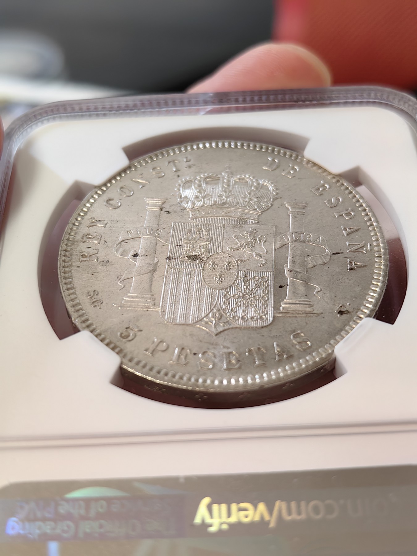 橡树集藏-006场 海纳百川 ngc-MS63 1898年西班牙5比塞塔大银币 经典的可爱男童 王冠双柱 越来越受欢迎的品种