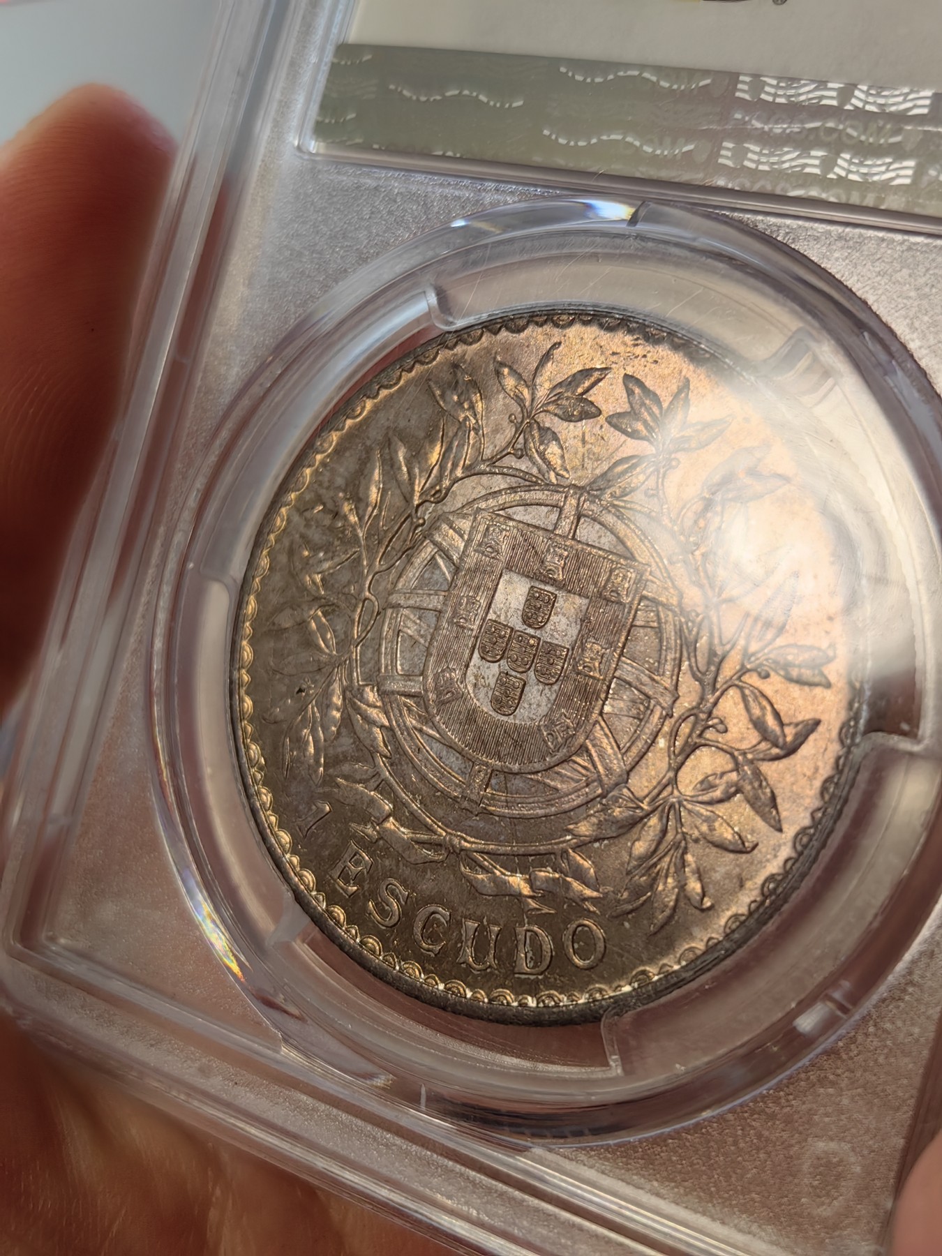 橡树集藏-006场 海纳百川 pcgs-Ms64 1916年葡萄牙埃斯库多大银币，谷物女神。数据库亚军分，仅仅一枚64+更高。官网广告币，双面顶级欧陆老彩浆，实物绝美。Salton Collection，名家旧藏。欧陆女神大银币，热门潜力股。