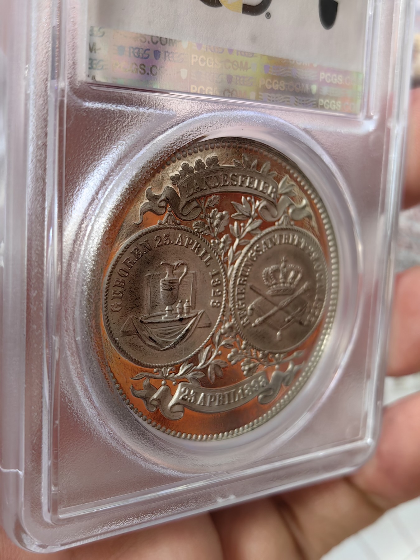 橡树集藏-006场 海纳百川 pcgs-sp64 1898年德国萨克森阿尔伯特纪念章  pc唯一冠军分 顶级镜面 高浮雕加厚盒
