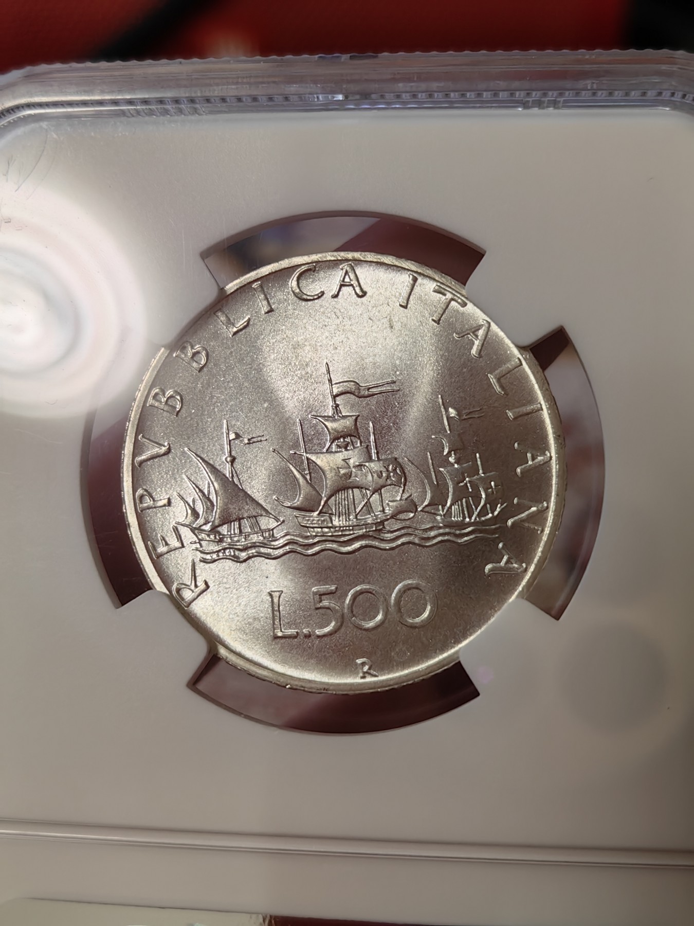 橡树集藏-006场 海纳百川 NGC-MS66  1981年意大利500里拉银币 帆船人妻 经典设计 强车轮原银霜光