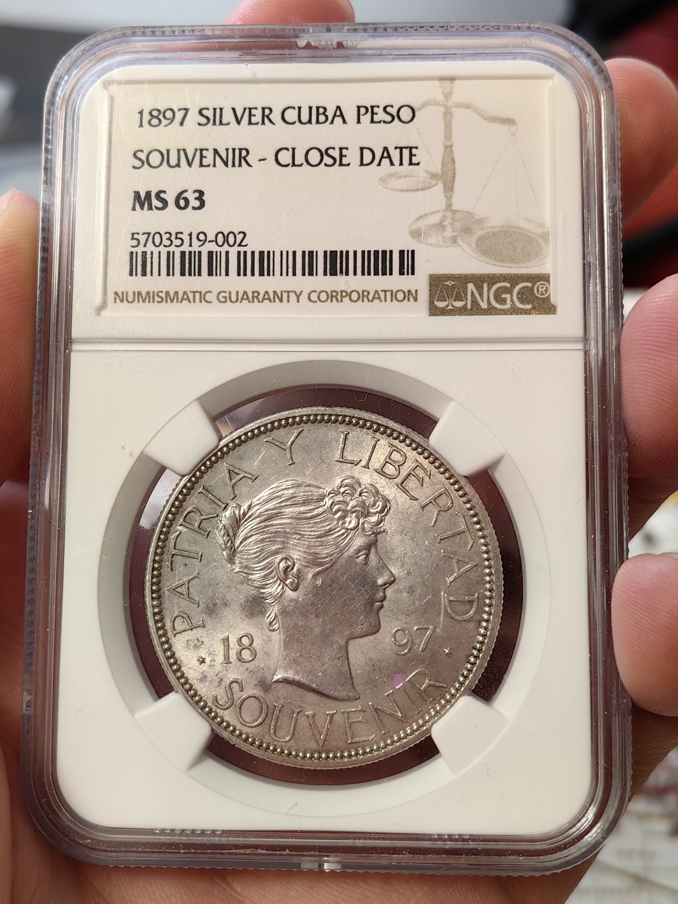 橡树集藏-006场 海纳百川 ngc-MS63 1897年古巴海风卷女神 1比索银币 打制精细 设计绝美