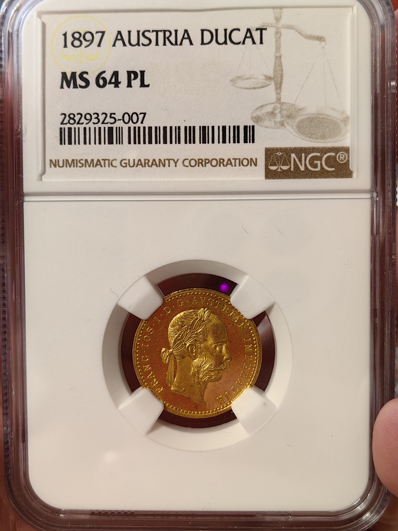 橡树集藏-006场 海纳百川 NGC-MS64PL 1897年奥地利弗朗茨约瑟夫1杜卡特金币，罕见原铸。顶级镜面效果，绝美。 N盒3枚纪录中的冠军分！！！ 今年1月Ha不带PL的 MS63分 成交价660刀