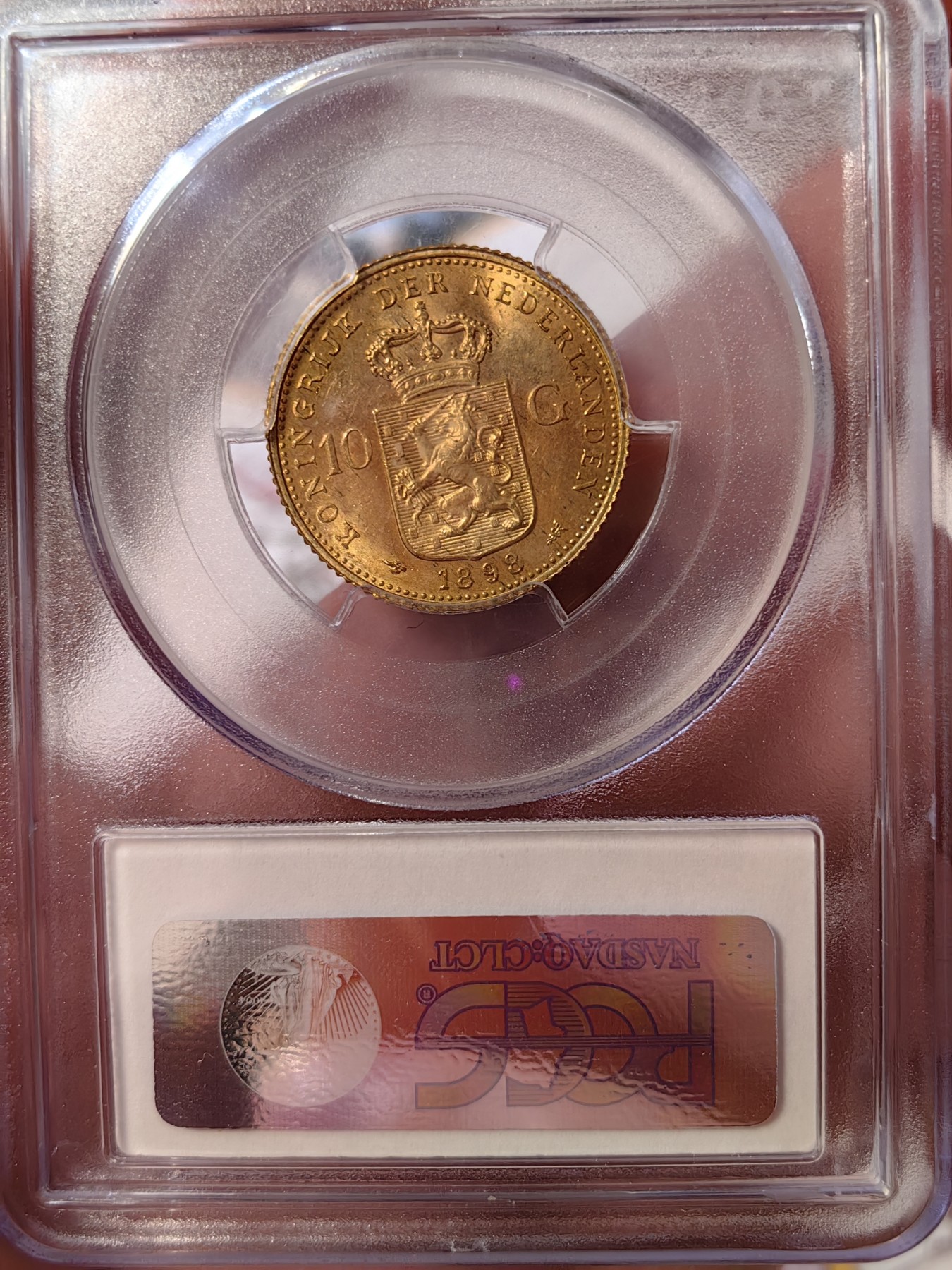橡树集藏-006场 海纳百川 pcgs-ms64 1898年荷兰威廉明娜10盾金币 可爱的小萝莉 底板打制皆好 状态极佳  高分皇冠萝莉头 非常少见 金光四溢 自藏佳品