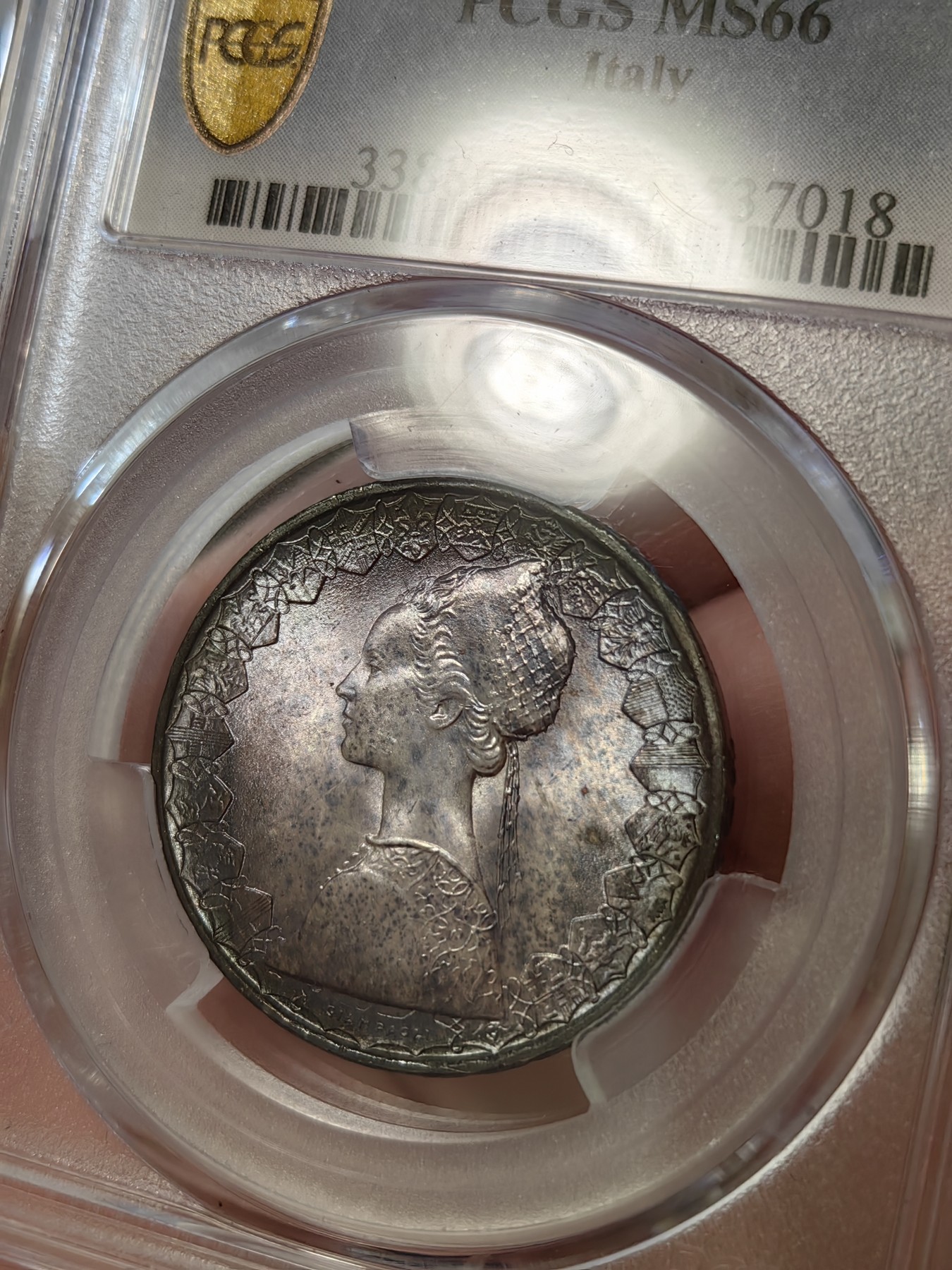 橡树集藏-006场 海纳百川 pcgs-ms66 1958年意大利500里拉银币 热门帆船人妻 经典设计 双面顶级浓郁彩浆 无敌车轮霜光 纵享丝滑 不可多见首年版 亚军分 仅一枚66+更高 实物绝美