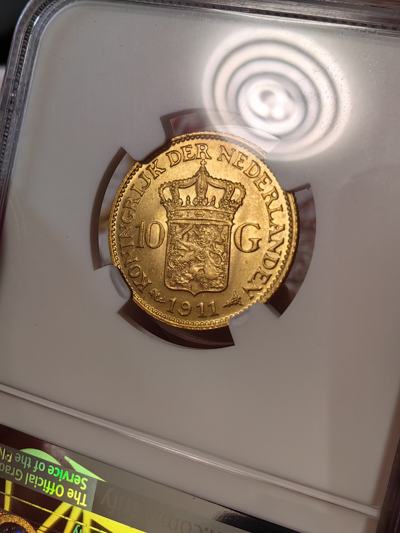 橡树集藏-006场 海纳百川 ngc-ms64 1911年荷兰10盾金币 少妇威廉明娜 状态不错