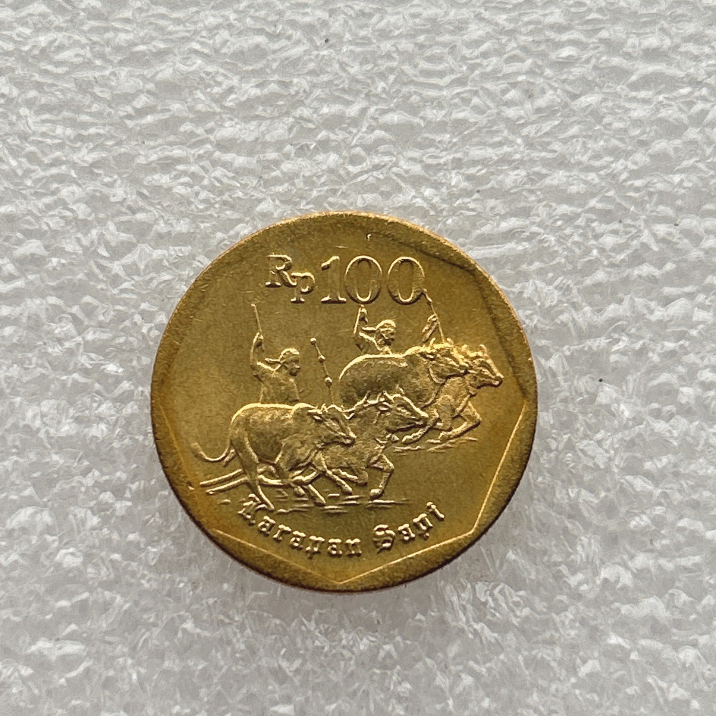 全场一元起拍 世界钱币散币场 第五期 印度尼西亚1996年100卢比铜币 水牛赛