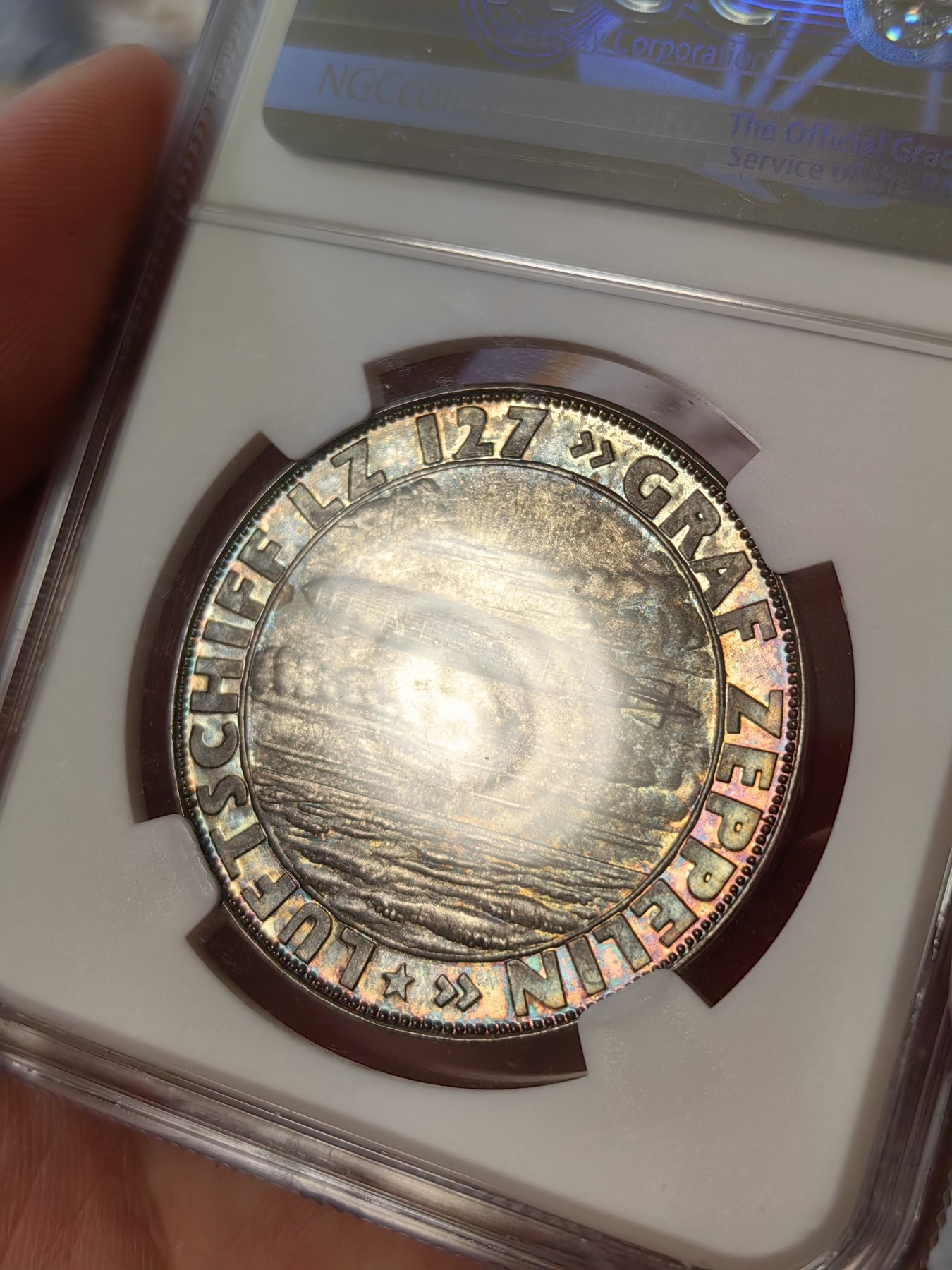 橡树集藏-006场 海纳百川 NGC-ms66 ,1928 齐柏林爵士纪念银章，顶级高分，镜面五彩。