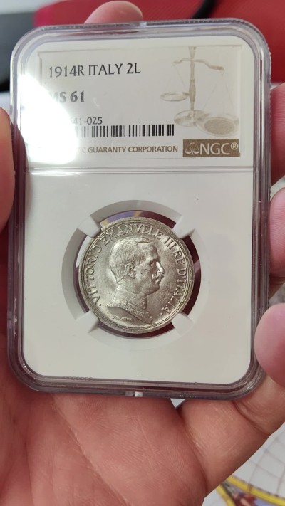 橡树集藏-006场 海纳百川 ngc-MS61 1914 意大利2里拉银币 四驾马车经典设计