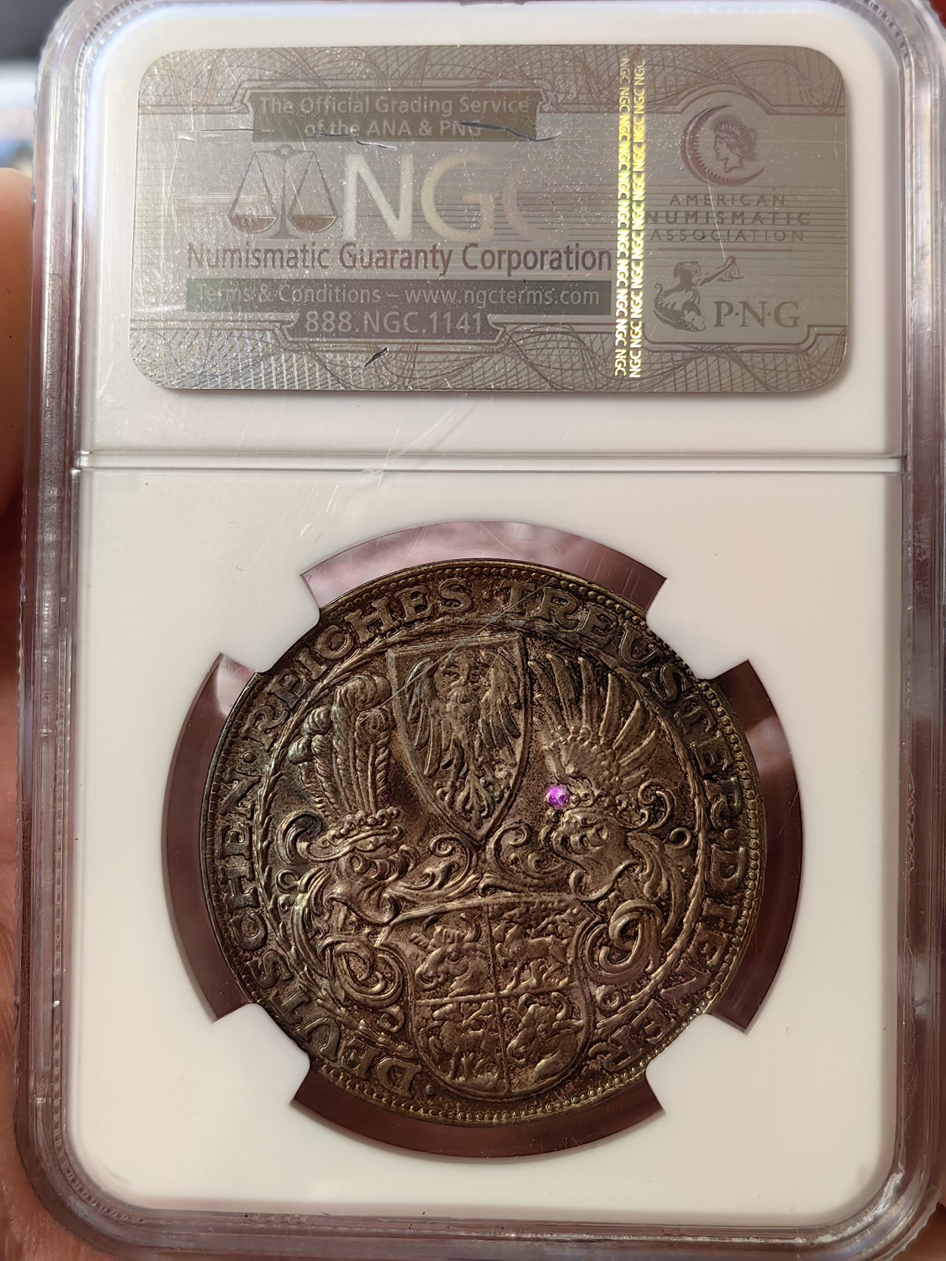 橡树集藏-006场 海纳百川 ngc-ms64 1927年德国银章 兴登堡80大寿纪念 老盒 卡尔哥茨经典品种 双面浓郁重彩包浆 底板浮雕都很好 低评严重