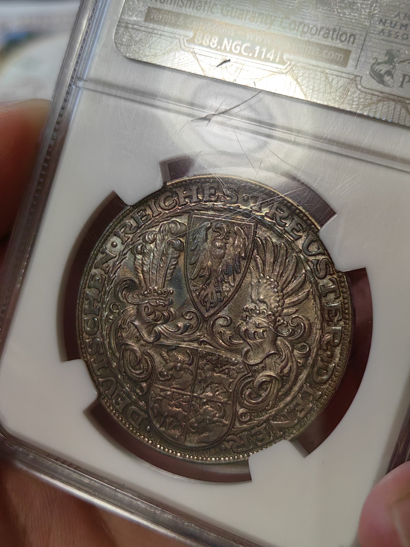 橡树集藏-006场 海纳百川 ngc-ms64 1927年德国银章 兴登堡80大寿纪念 老盒 卡尔哥茨经典品种 双面浓郁重彩包浆 底板浮雕都很好 低评严重